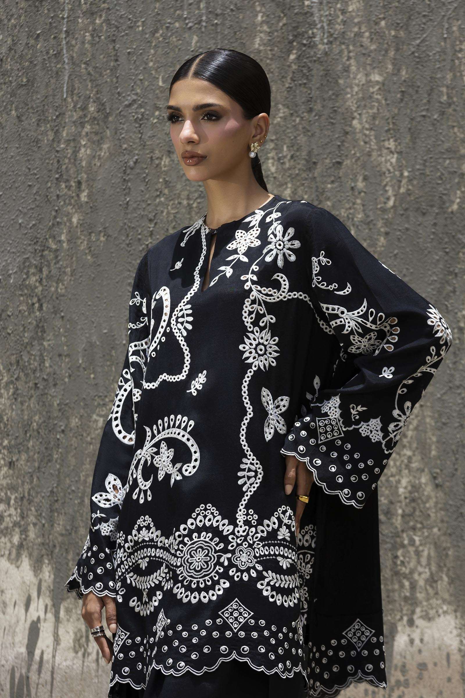 Stitched Embroidered Raw Silk Shirt+ Shalwar