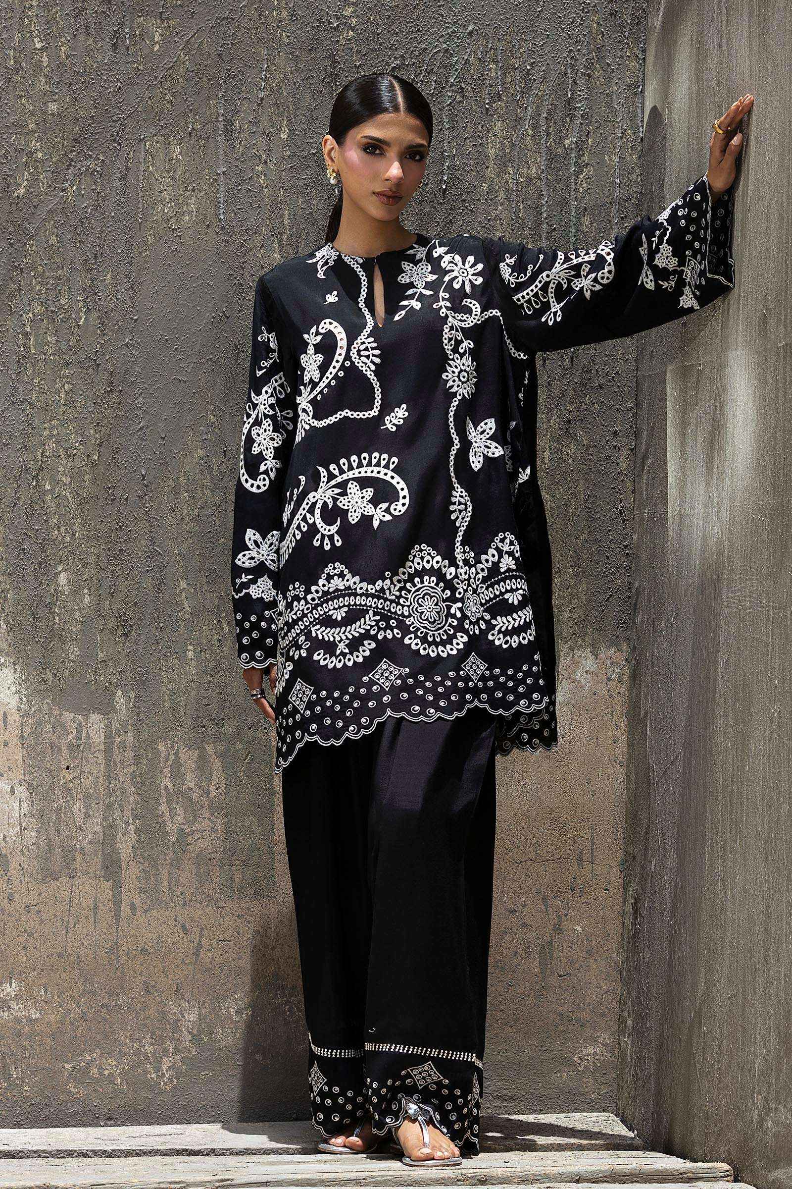 Stitched Embroidered Raw Silk Shirt+ Shalwar