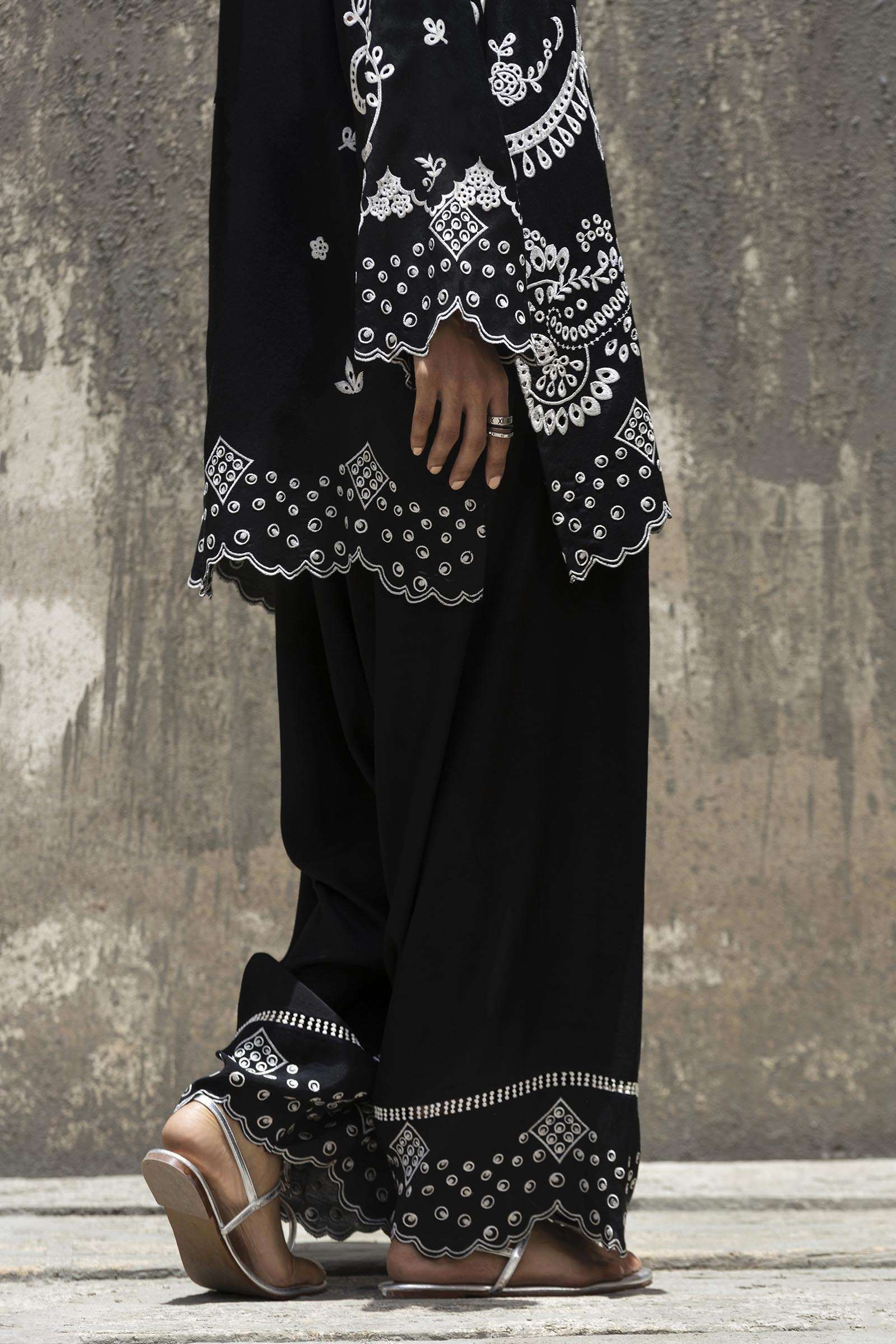 Stitched Embroidered Raw Silk Shirt+ Shalwar