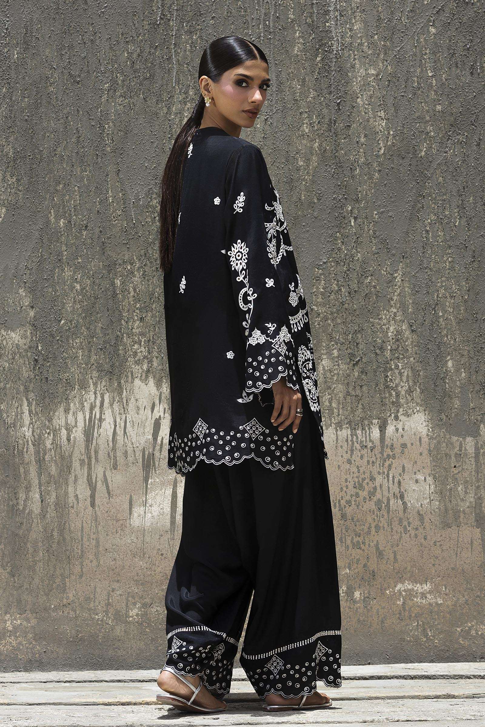 Stitched Embroidered Raw Silk Shirt+ Shalwar