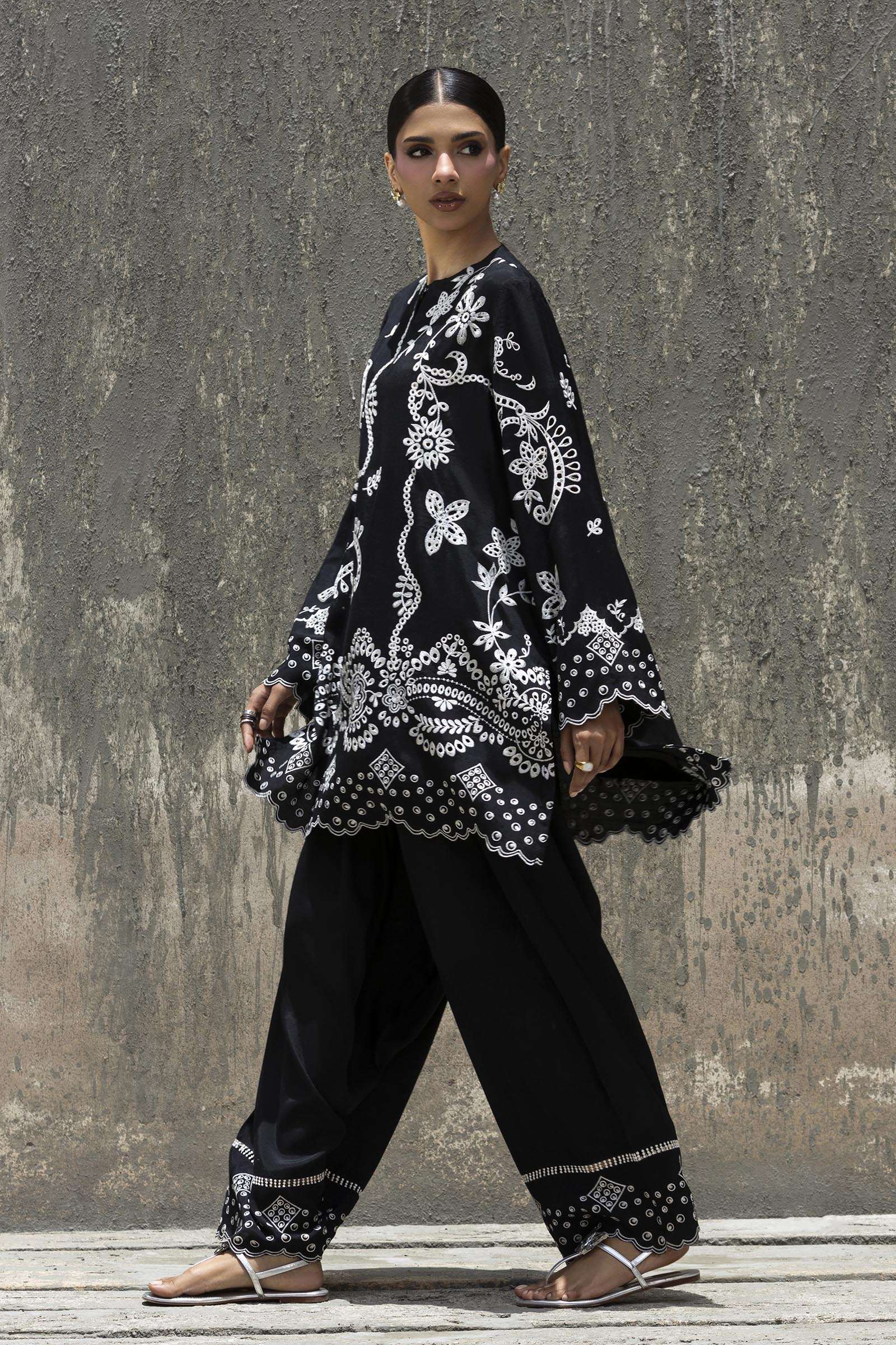 Stitched Embroidered Raw Silk Shirt+ Shalwar