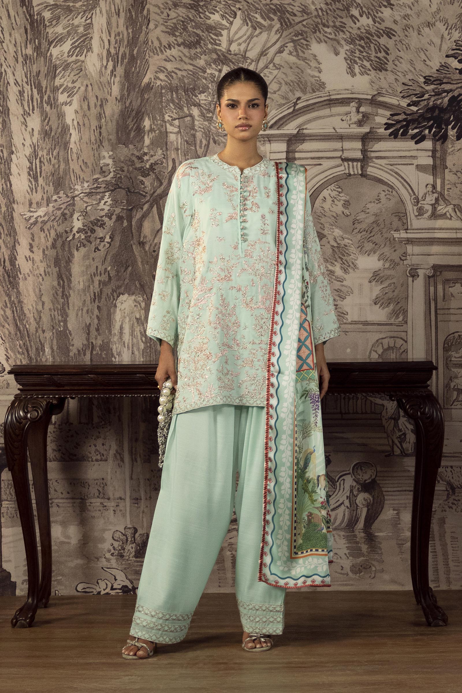 Stitched Embroidered Raw Silk Suit