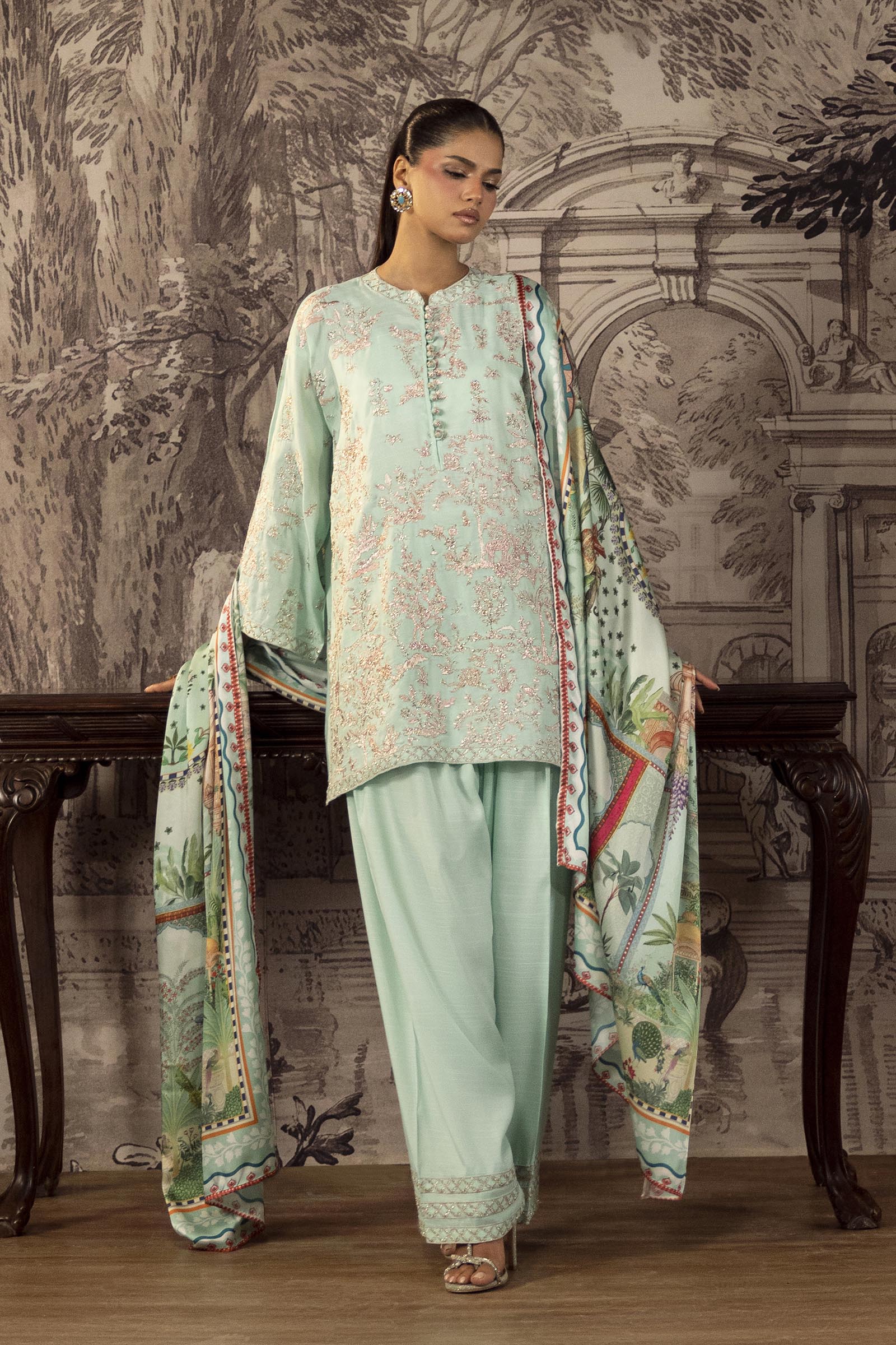 Stitched Embroidered Raw Silk Suit