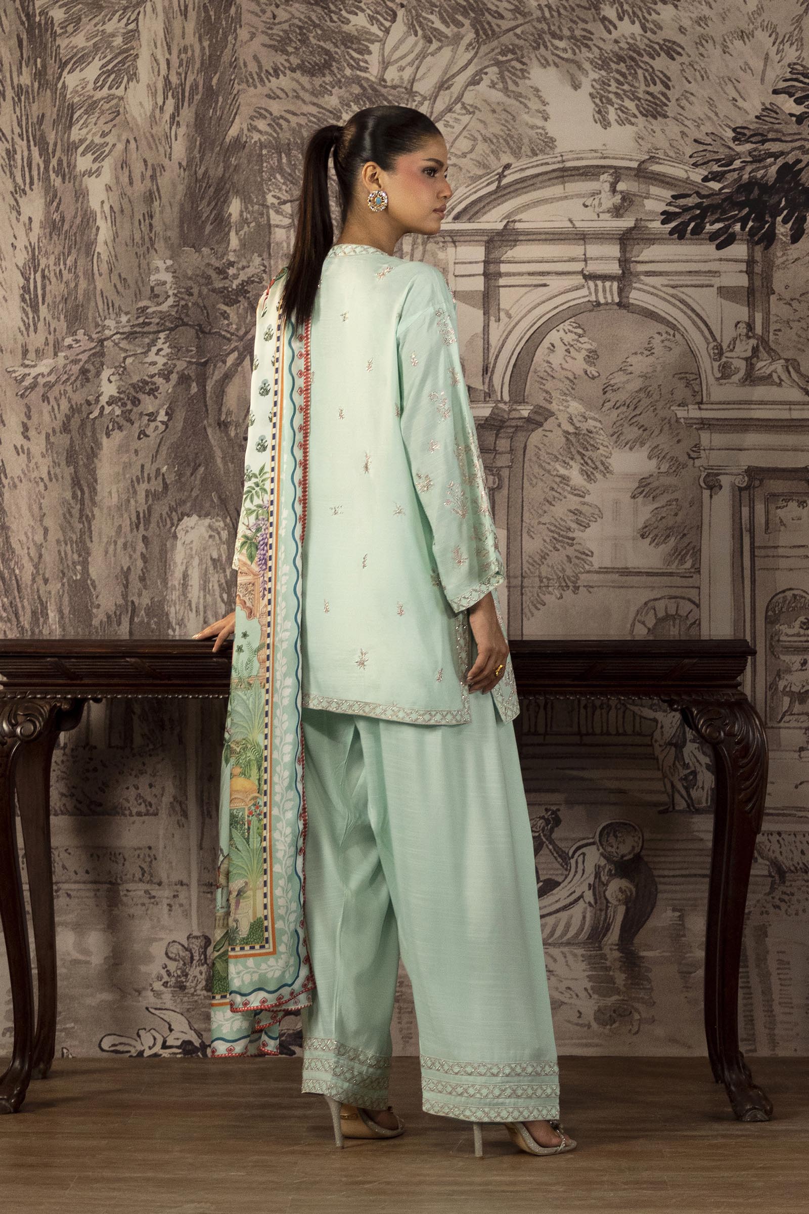 Stitched Embroidered Raw Silk Suit