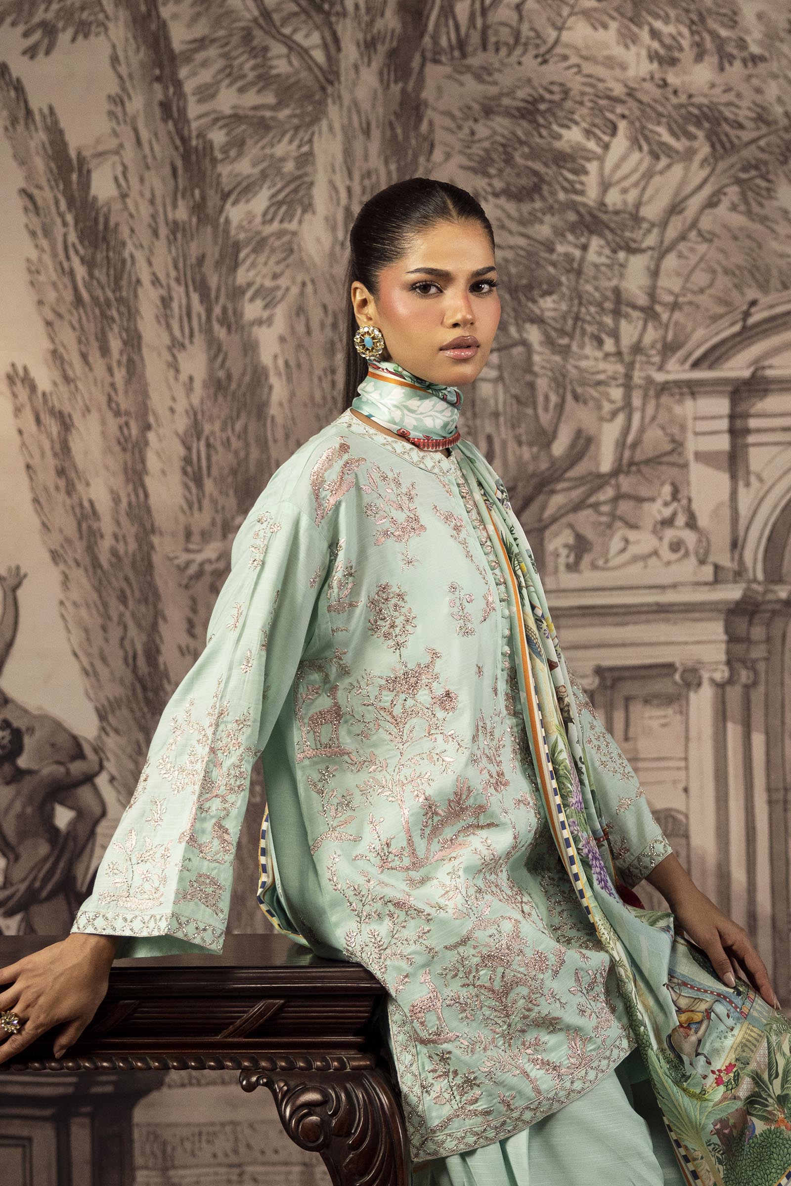 Stitched Embroidered Raw Silk Suit