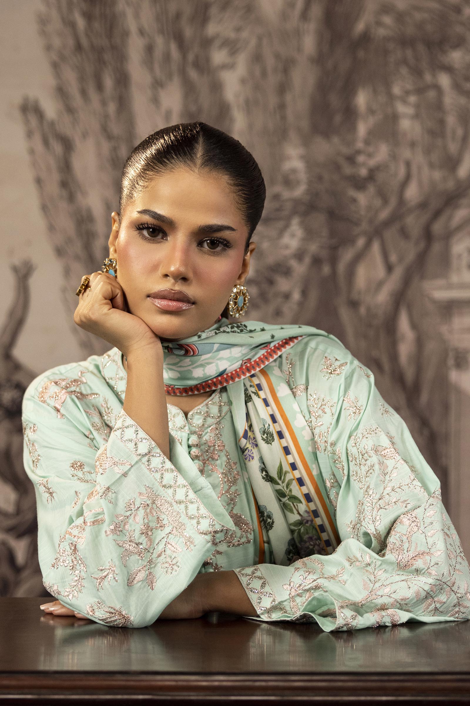 Stitched Embroidered Raw Silk Suit