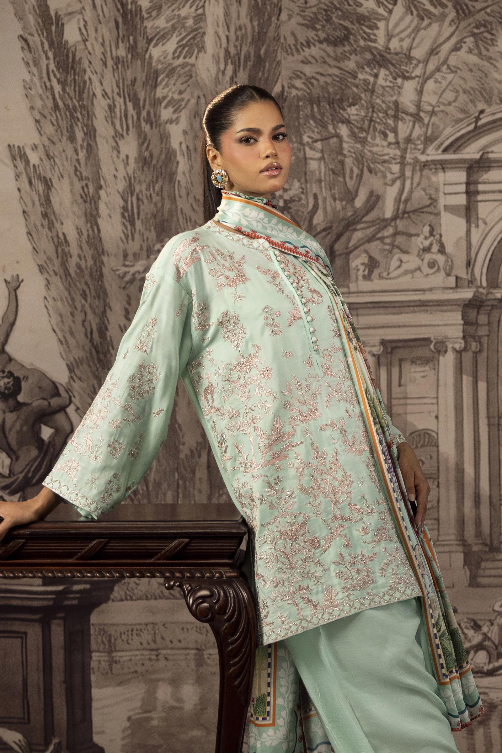 Stitched Embroidered Raw Silk Suit