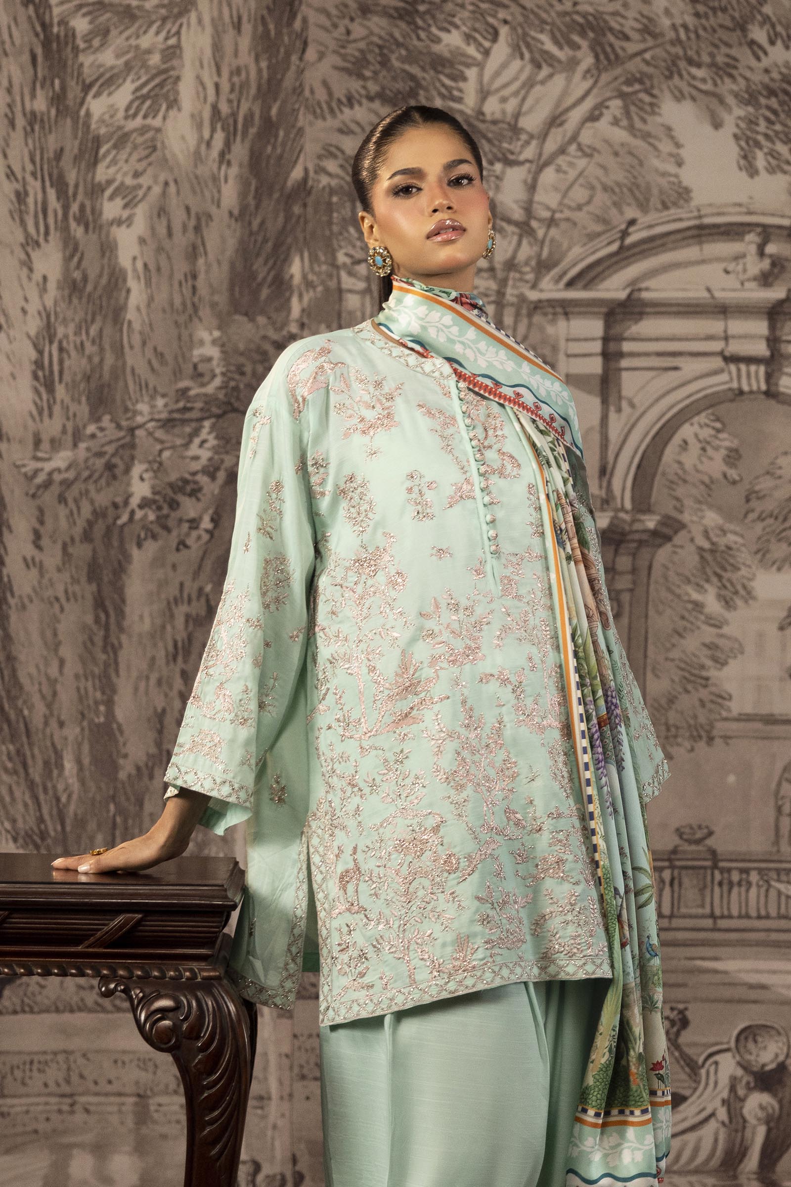 Stitched Embroidered Raw Silk Suit