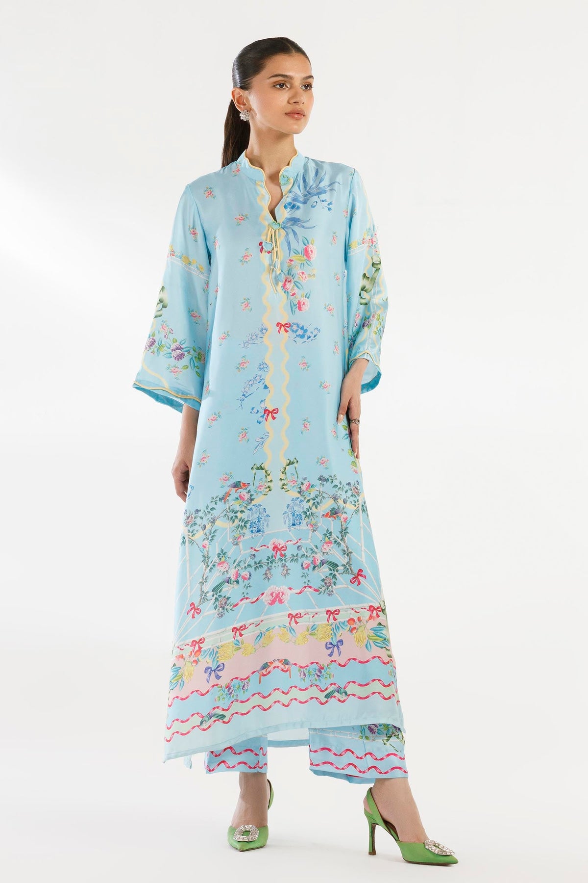Stitched Printed Satin Shirt + Culotte