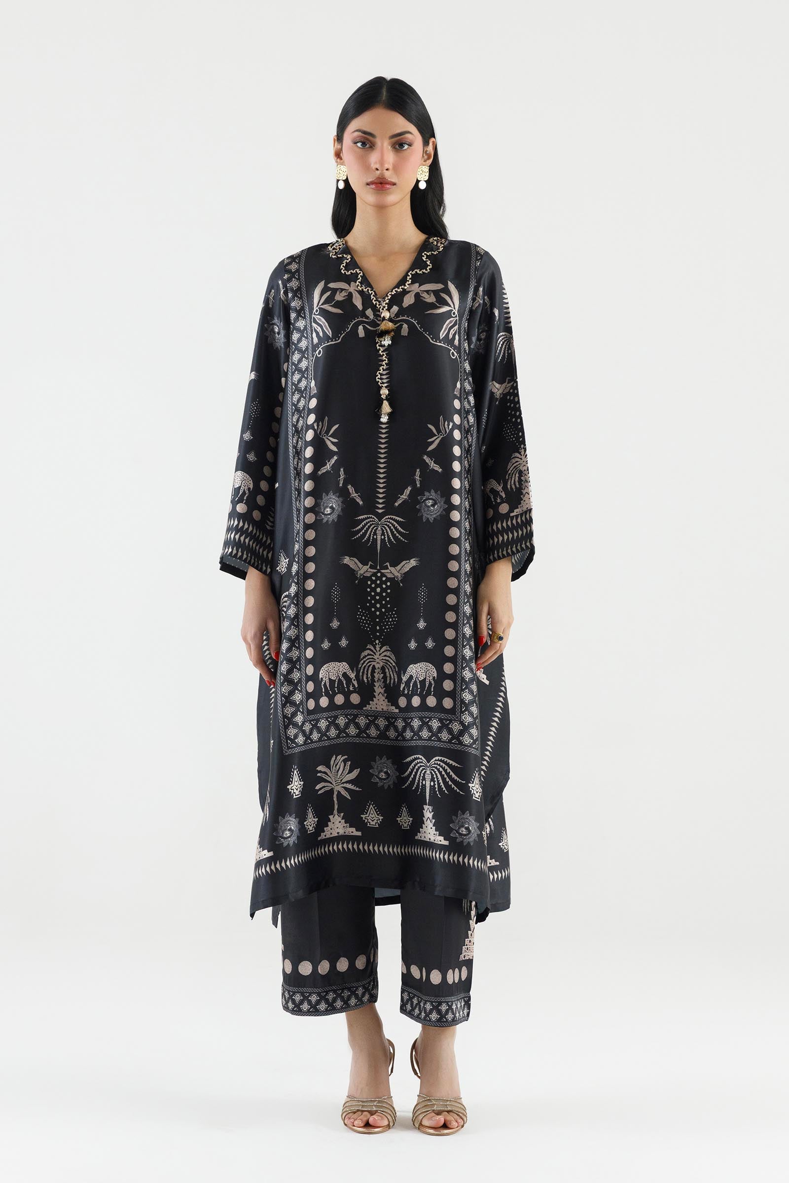 Stitched Printed Satin Shirt+ Culotte