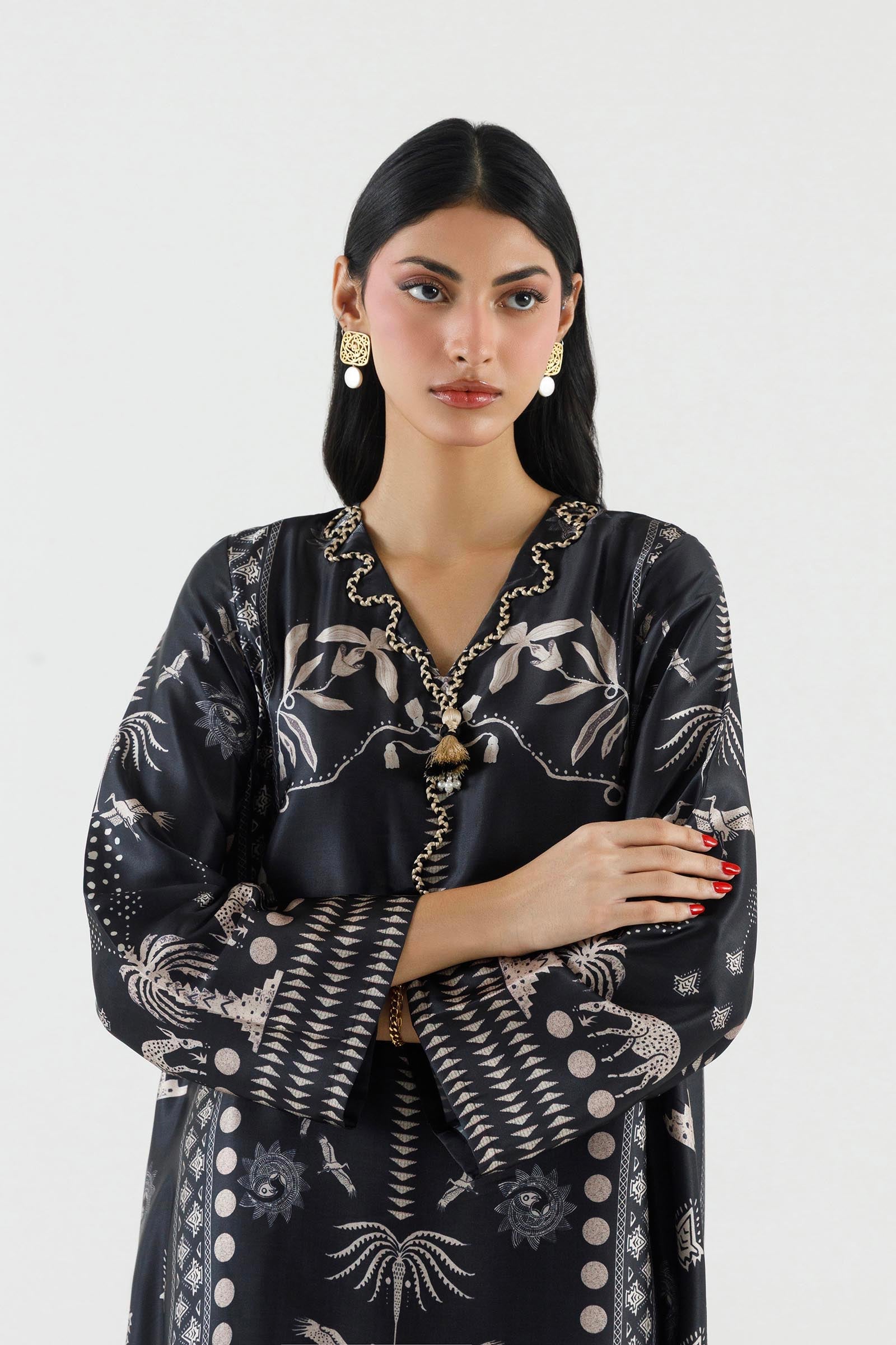 Stitched Printed Satin Shirt+ Culotte