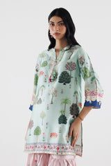 Stitched Printed Satin Suit