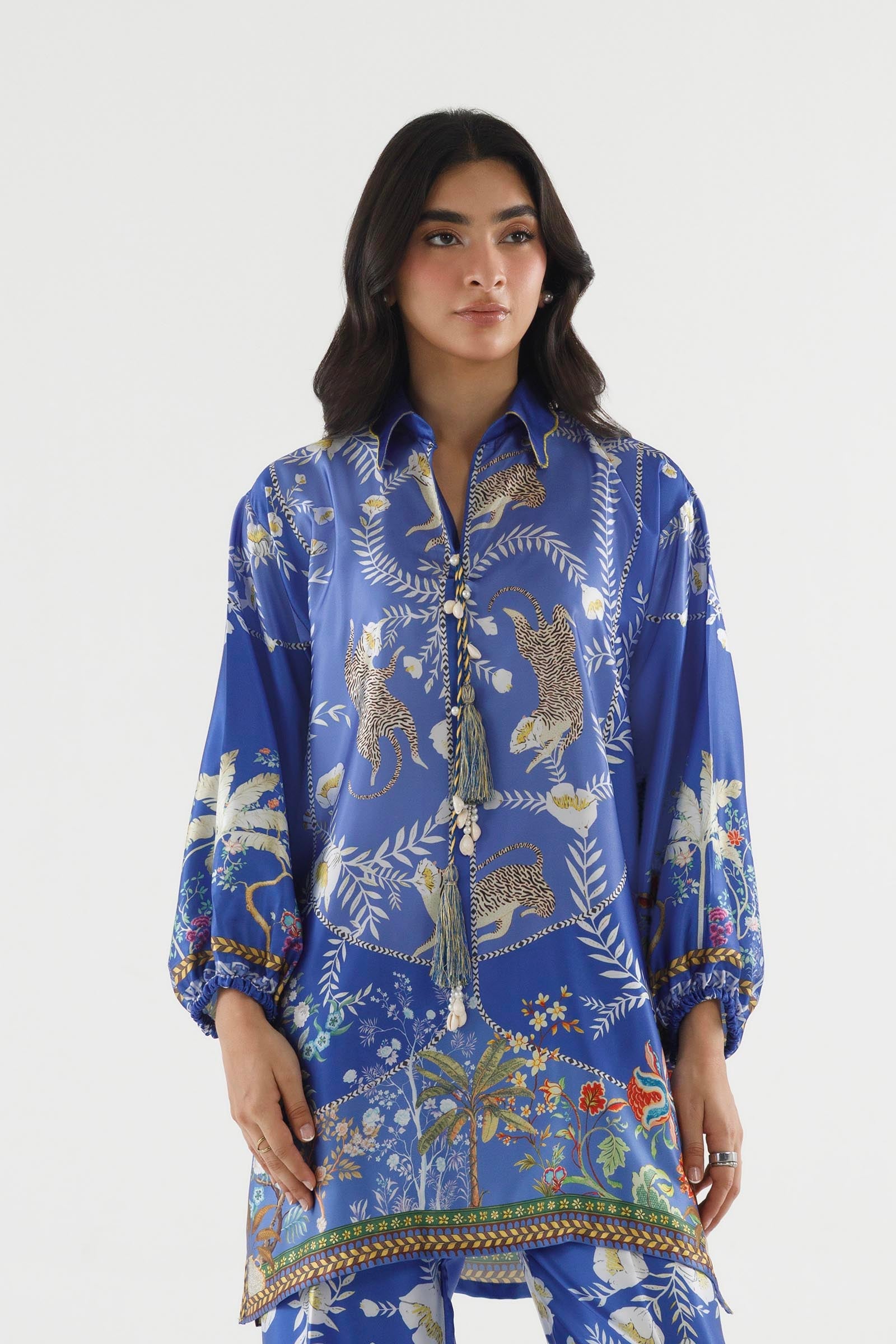 Stitched Printed Satin Shirt+ Culotte
