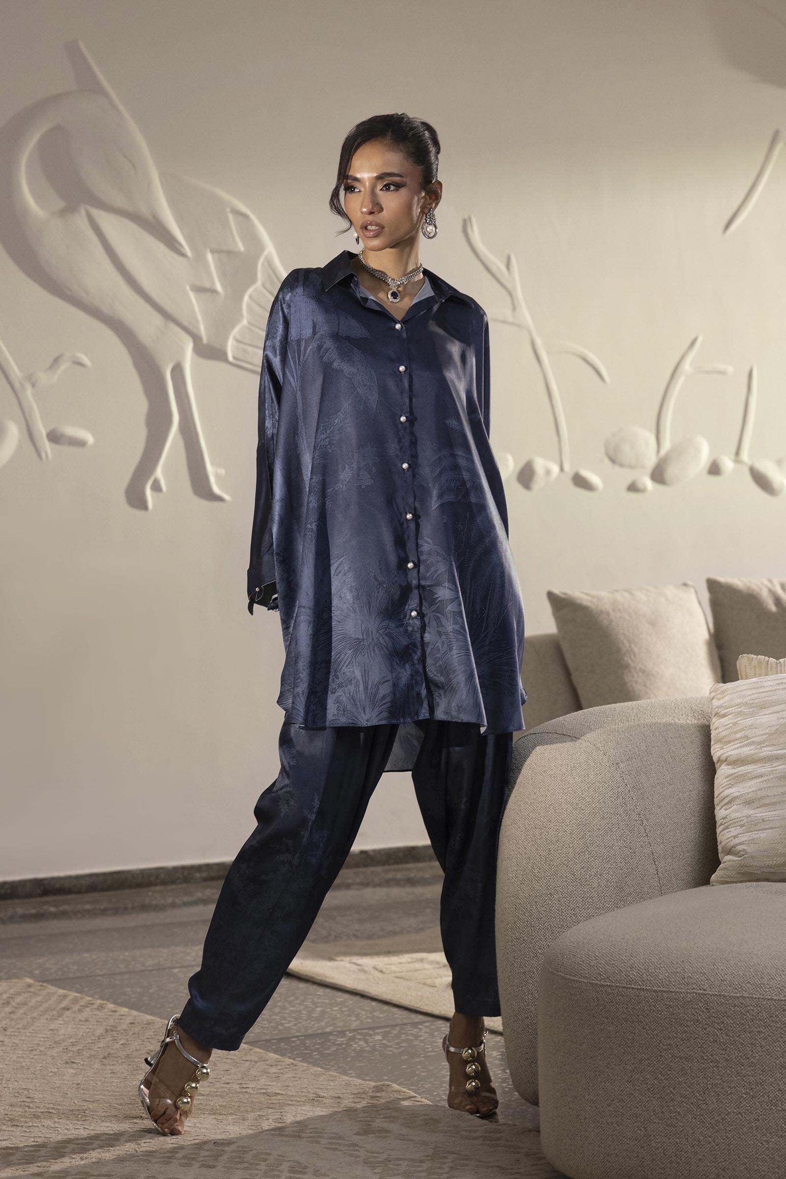 Stitched Printed Satin Shirt+  Shalwar