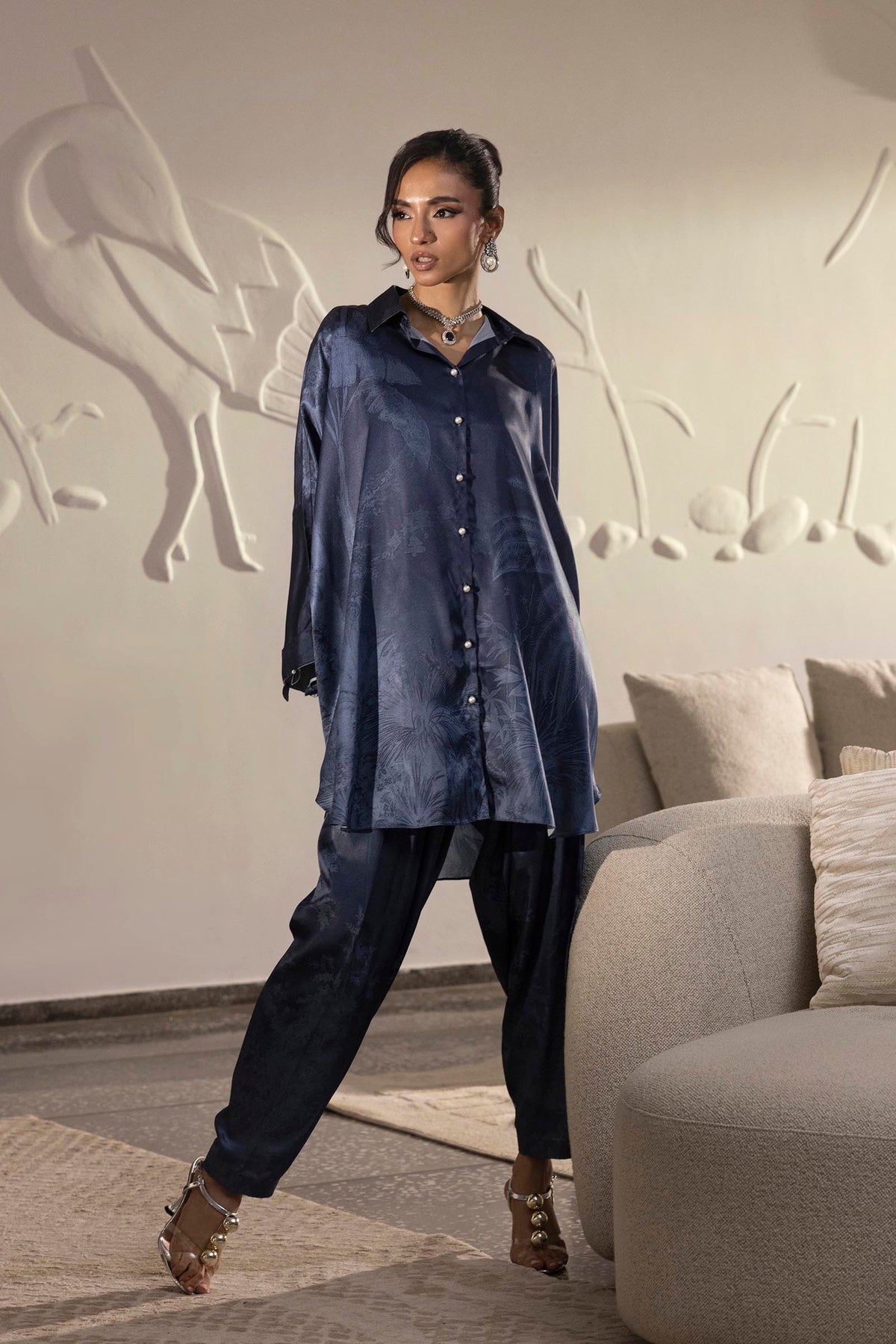Stitched Printed Satin Shirt+  Shalwar