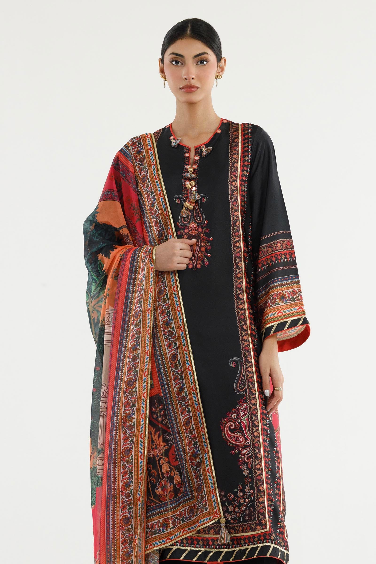 Stitched Printed Satin Shirt+ Dupatta
