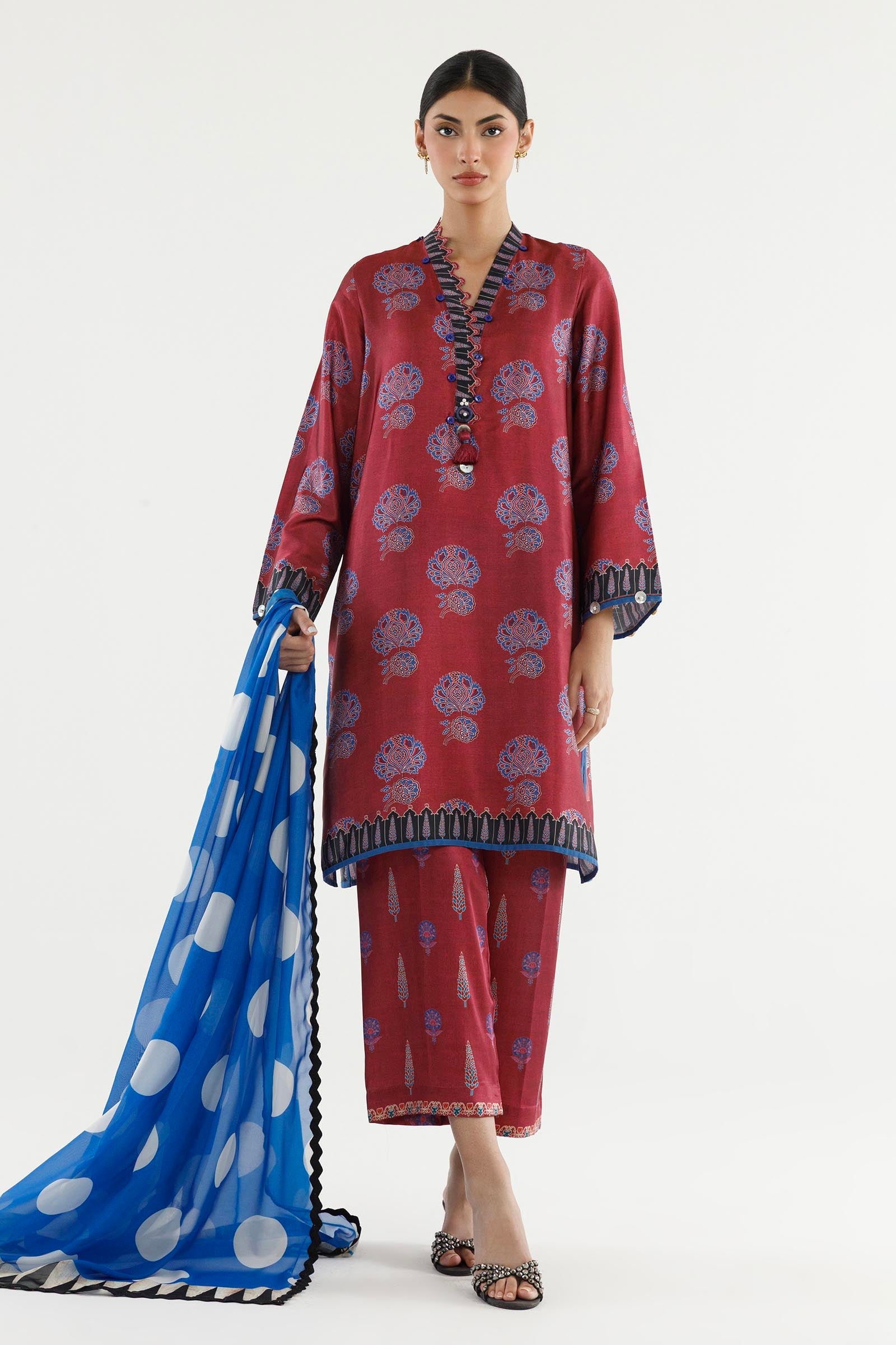 Stitched Printed Satin Suit