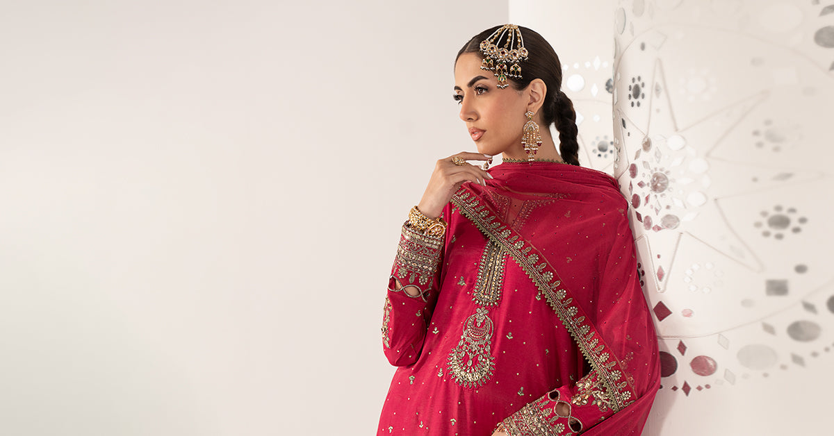 3 Piece Embroidered Raw Silk Suit