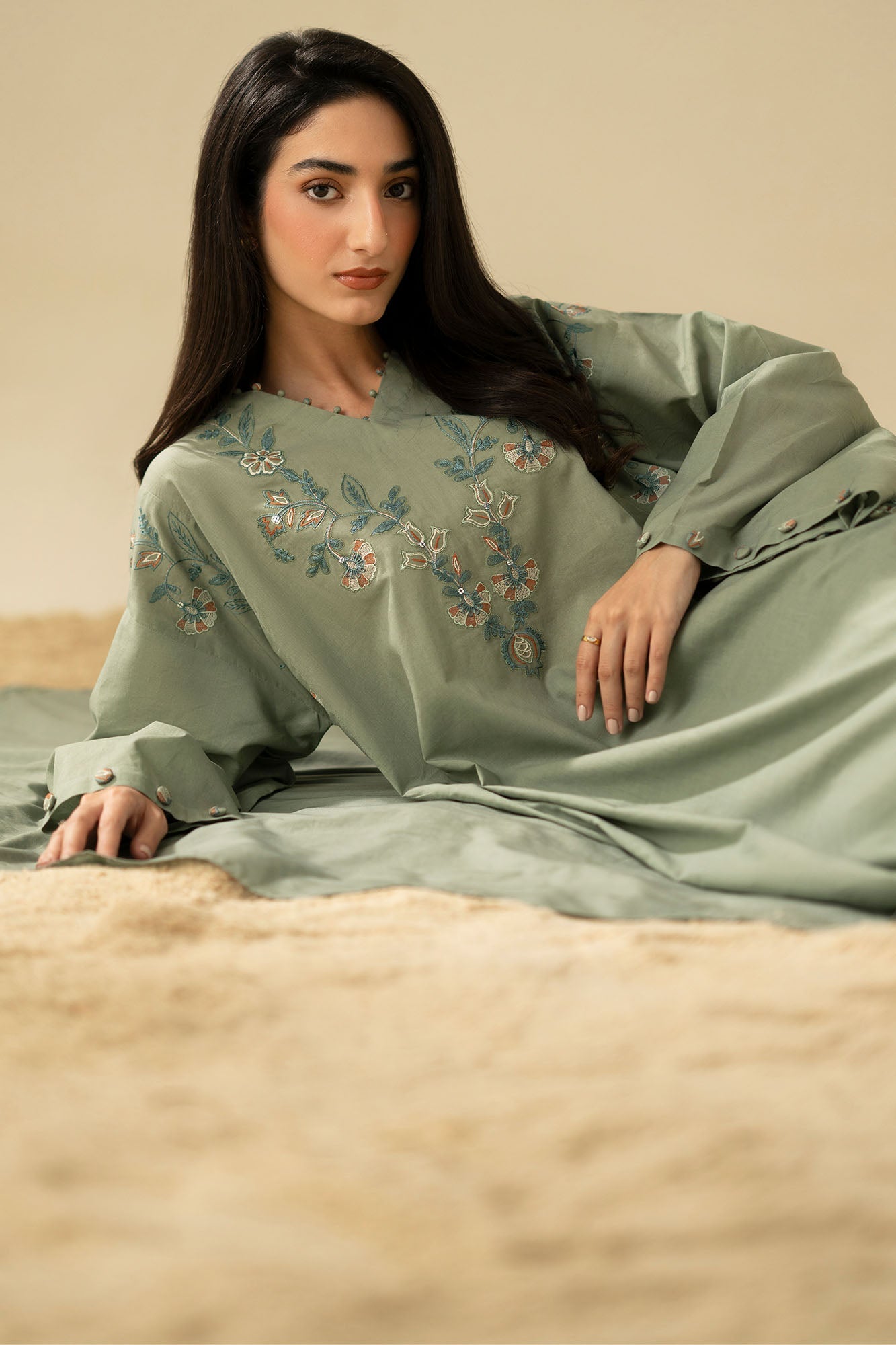 OLIVE DUSK-3PC (SHIRT, TROUSER & DUPATTA)