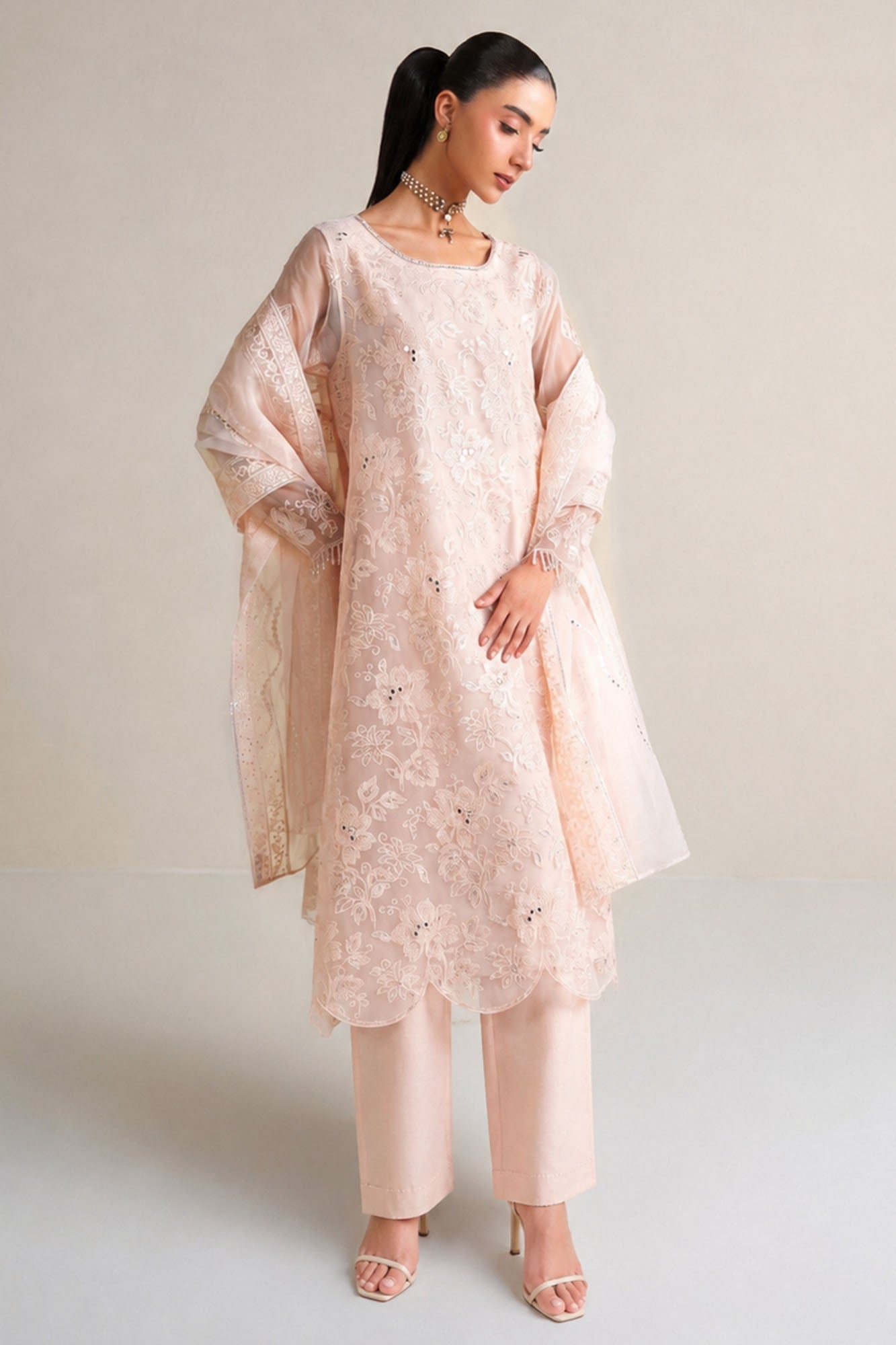 BLUSH SERENITY-3PC (SHIRT, TROUSER & DUPATTA)