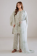 OLIVE HAZE -3PC (SHIRT, TROUSER & DUPATTA)