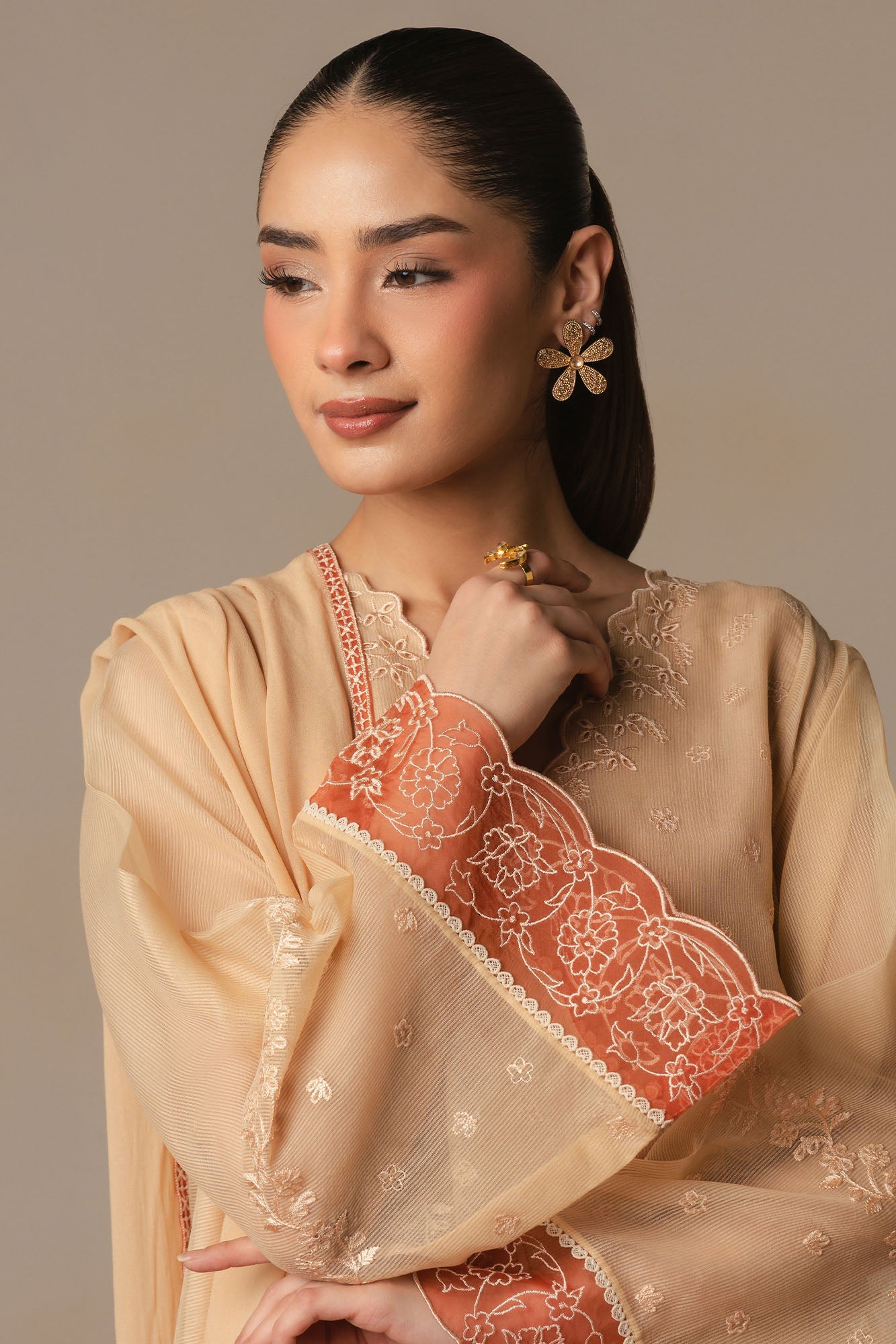 LIGHT TAUPE-3PC (SHIRT, TROUSER & DUPATTA)