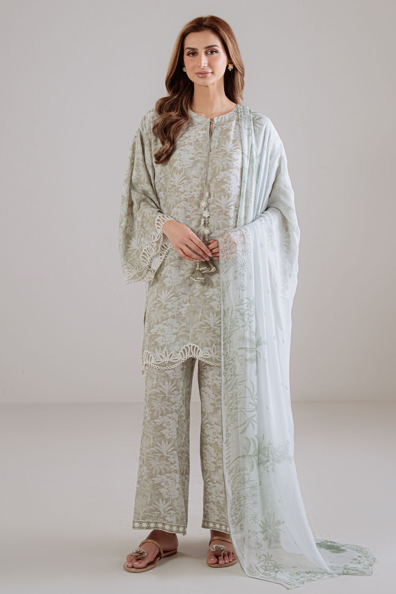OLIVE HAZE -3PC (SHIRT, TROUSER & DUPATTA)
