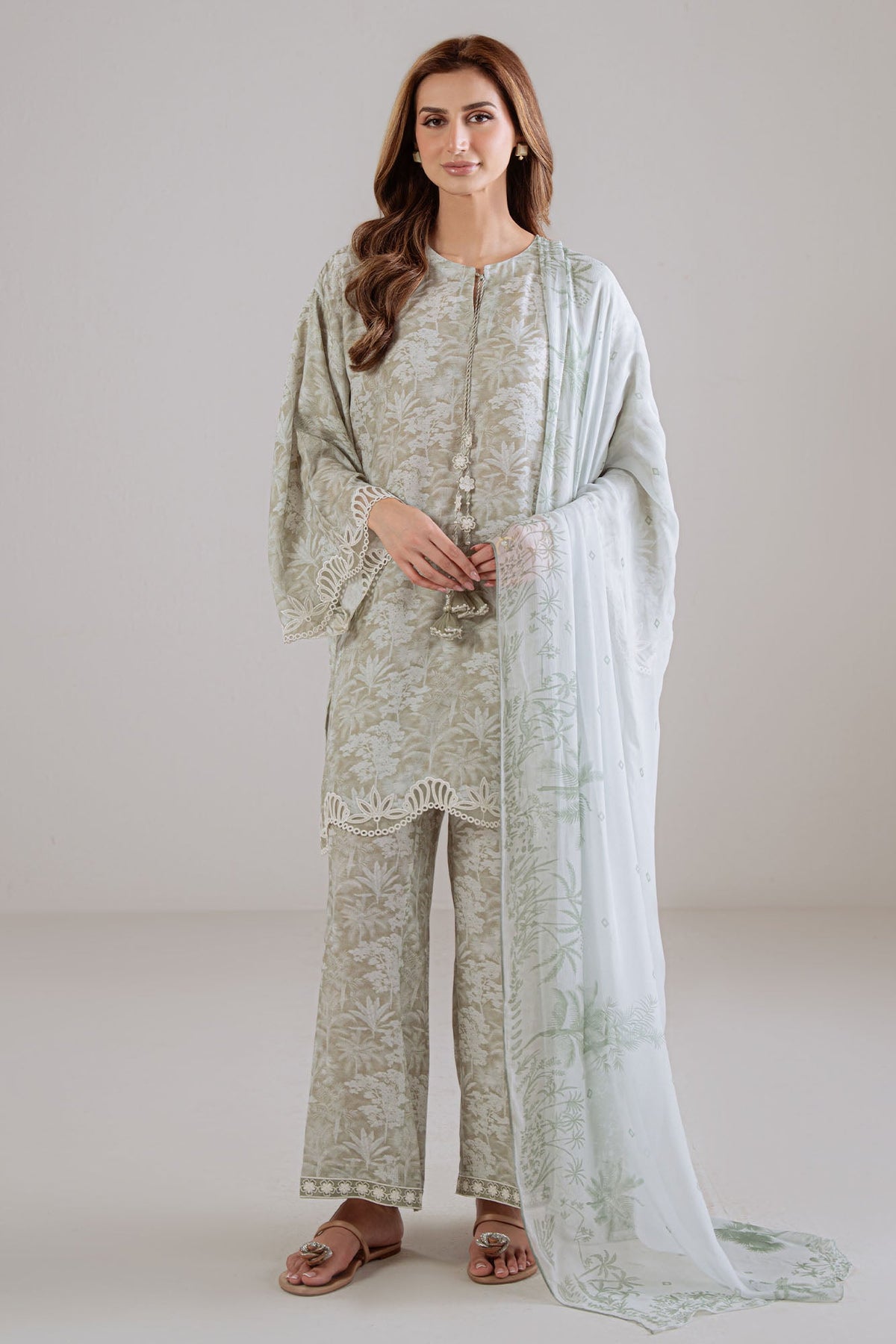 OLIVE HAZE -3PC (SHIRT, TROUSER & DUPATTA)