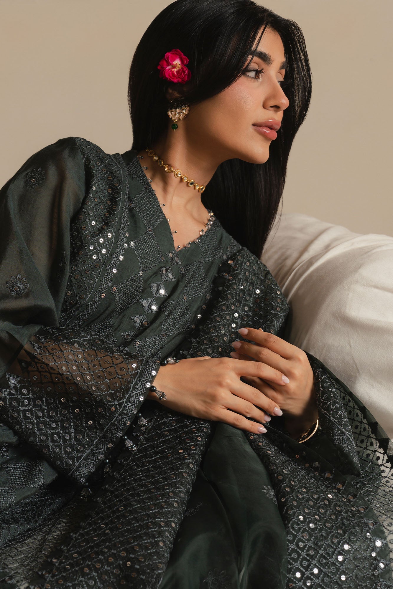 MIDNIGHT MOSS-3PC (SHIRT, TROUSER & DUPATTA)