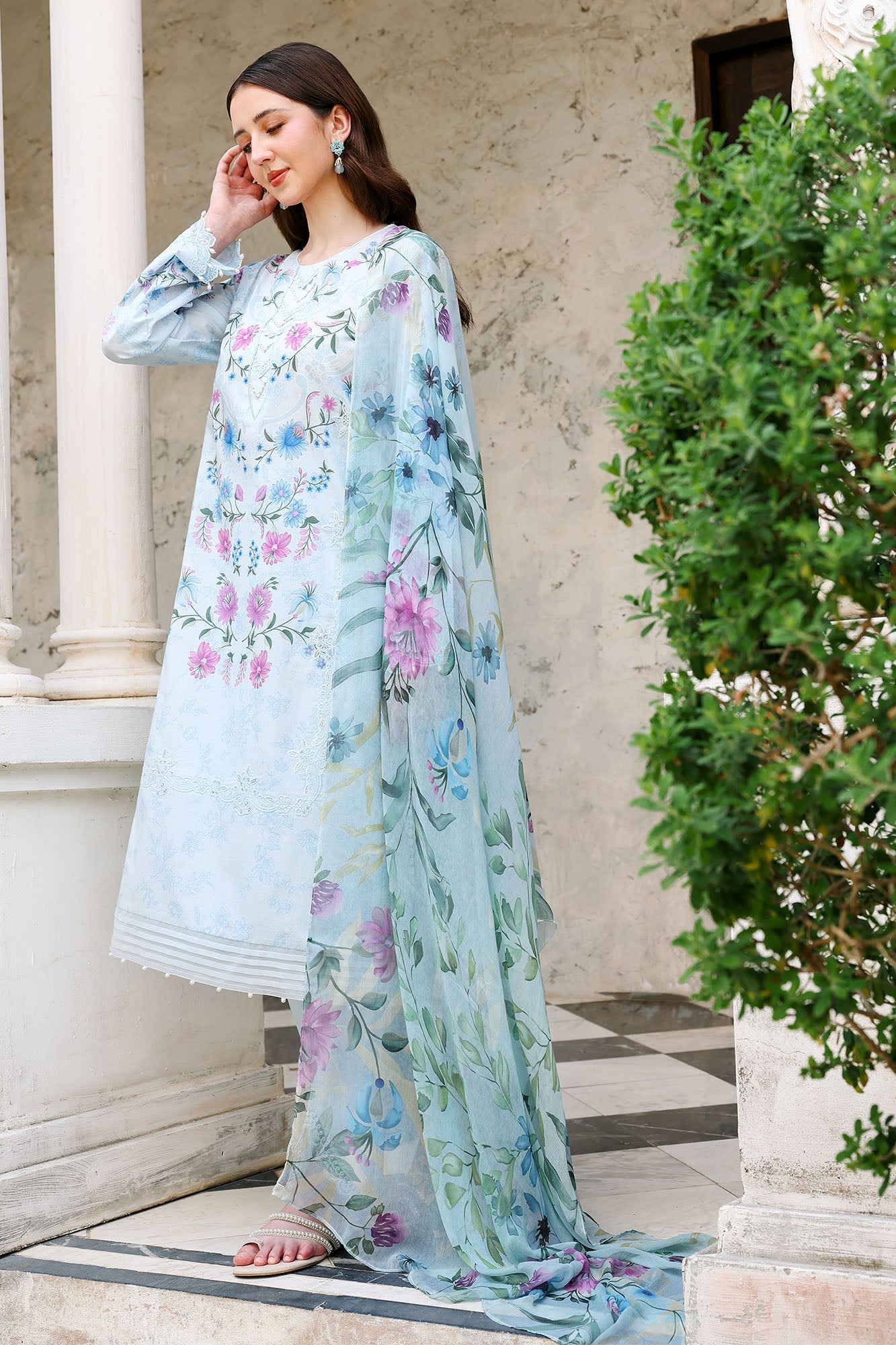 AQUA GLINT-3PC (SHIRT, TROUSER & DUPATTA)