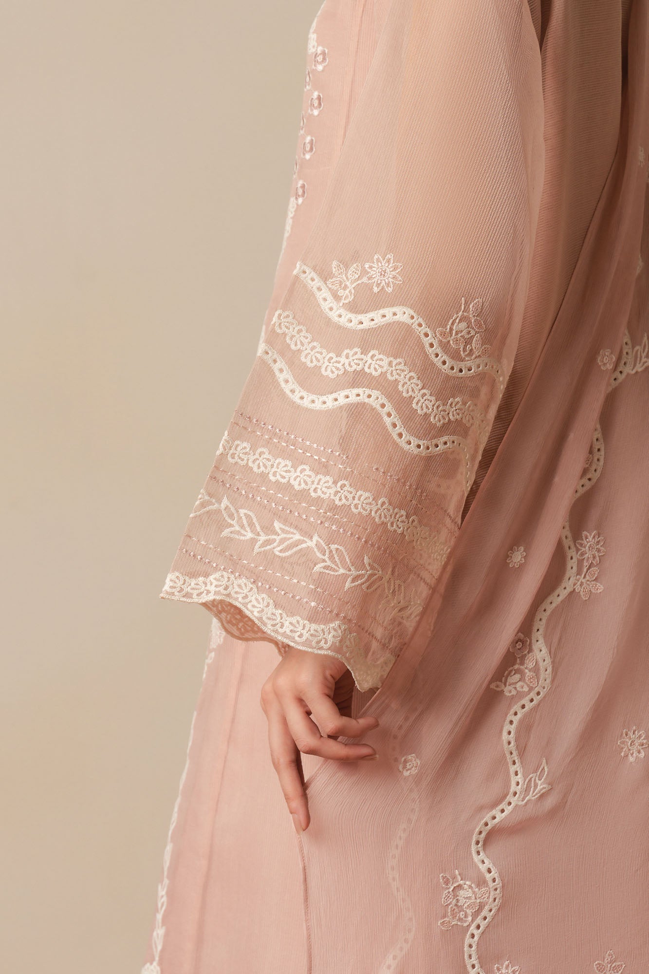 CREAM BLUSH -3PC (SHIRT, TROUSER & DUPATTA)