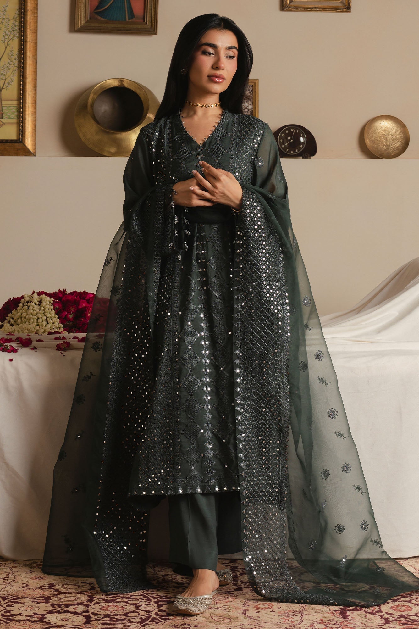 MIDNIGHT MOSS-3PC (SHIRT, TROUSER & DUPATTA)