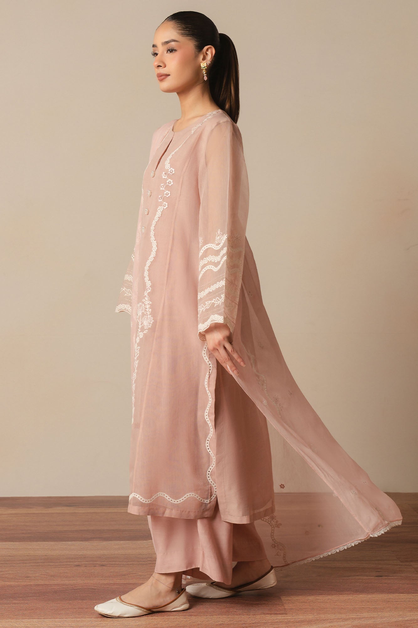 CREAM BLUSH -3PC (SHIRT, TROUSER & DUPATTA)