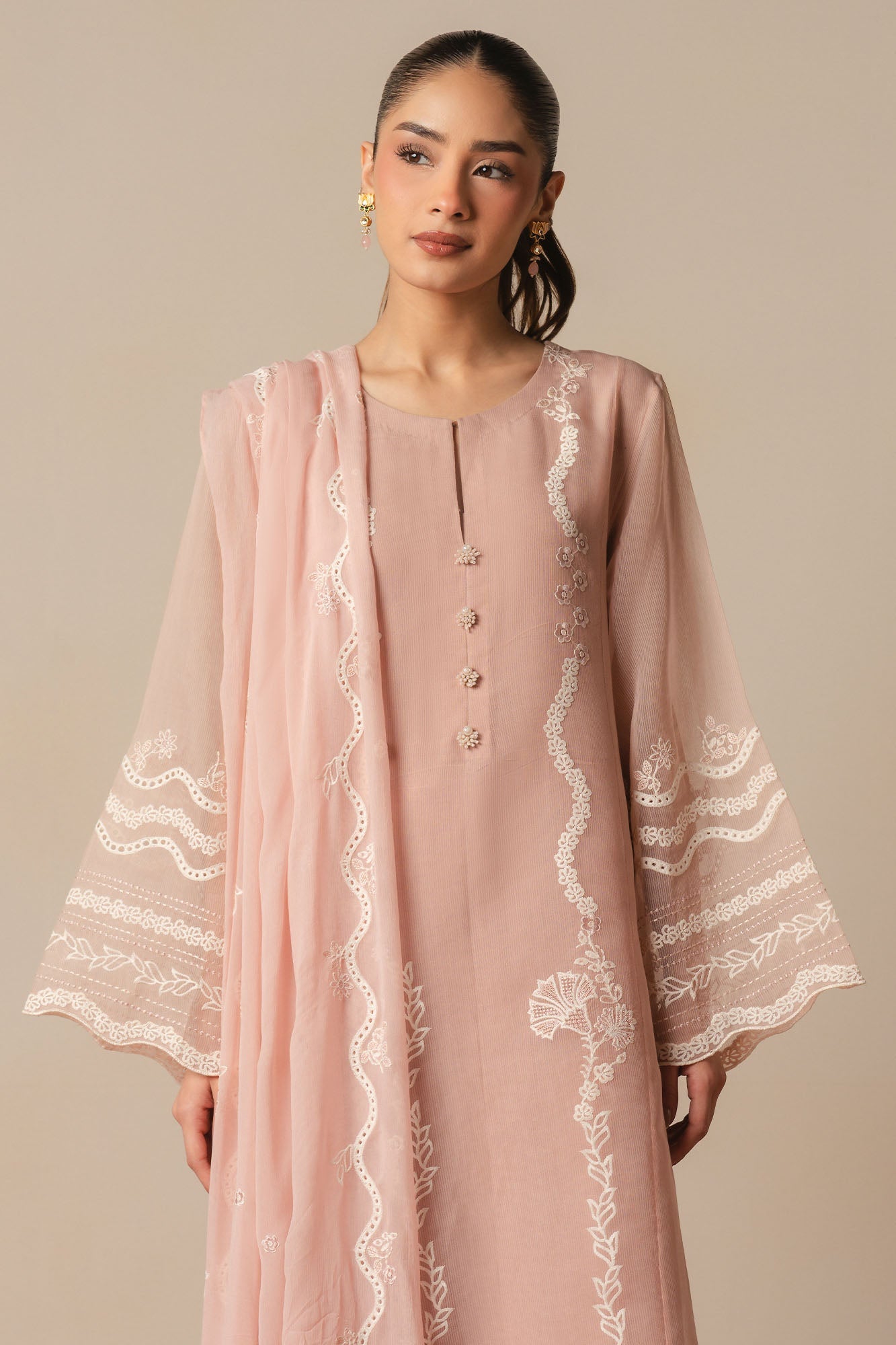 CREAM BLUSH -3PC (SHIRT, TROUSER & DUPATTA)