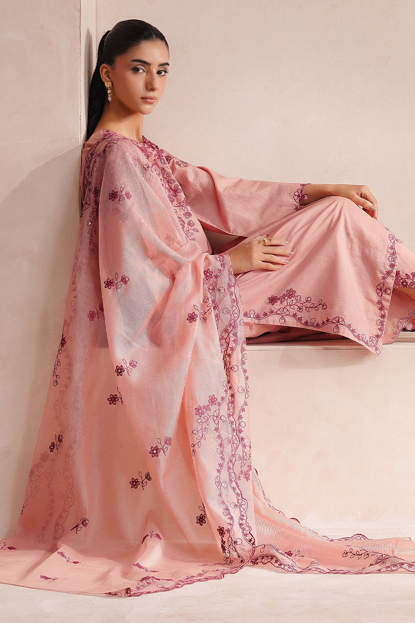 DEEP PEACH-3PC (SHIRT, TROUSER & DUPATTA)