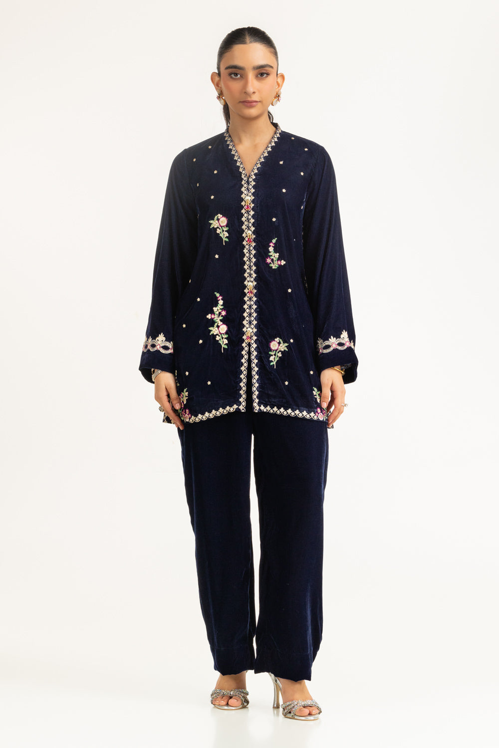 Velvet Embroidered Shirt And Trouser