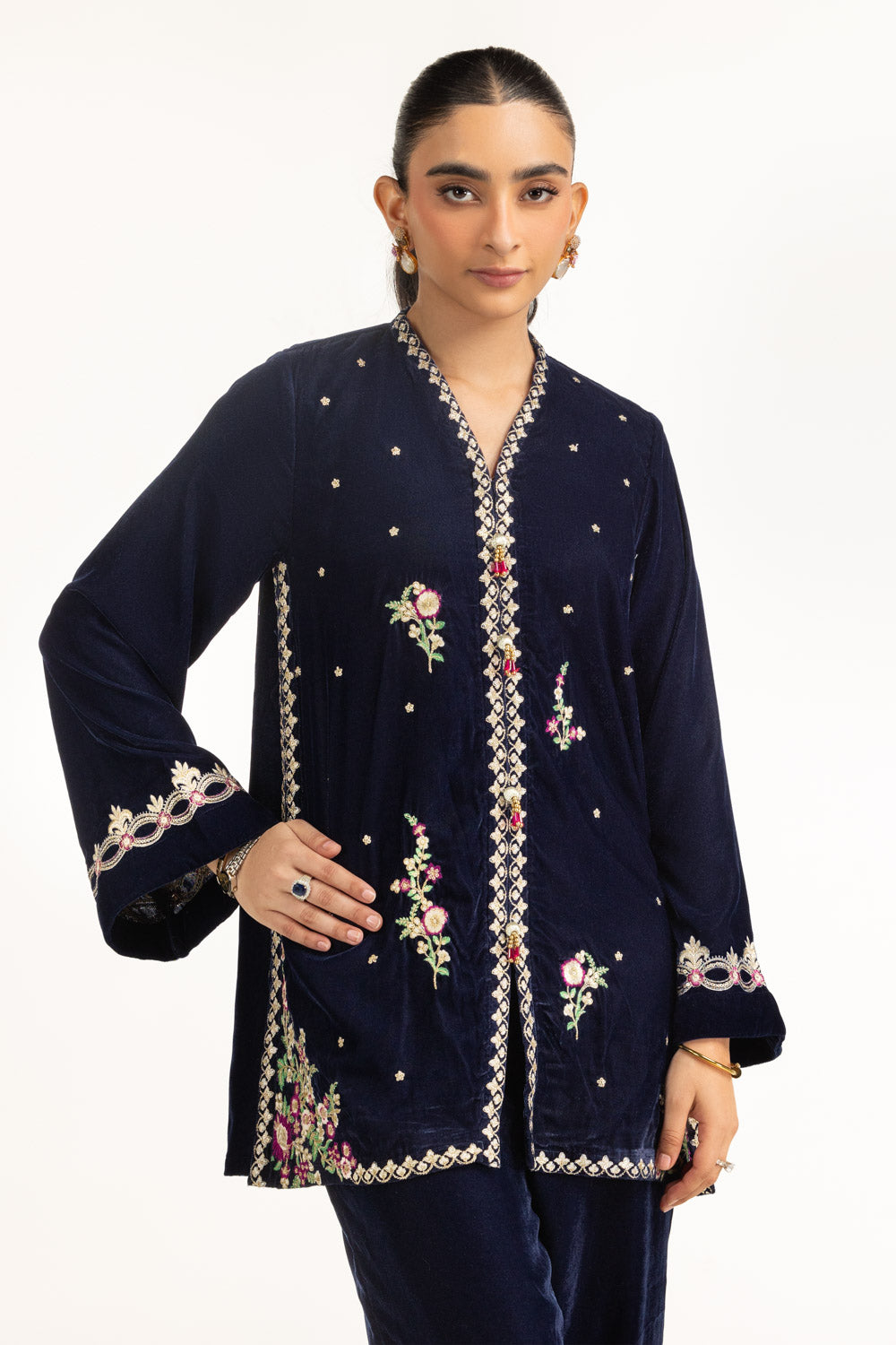 Velvet Embroidered Shirt And Trouser