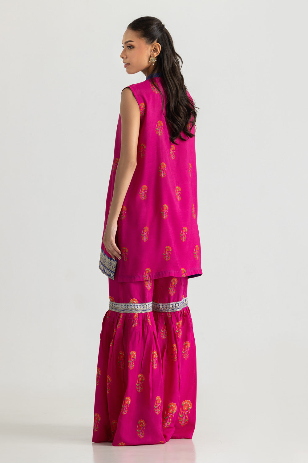 Viscose Raw Silk Printed Shirt And Gharara With Embroidered