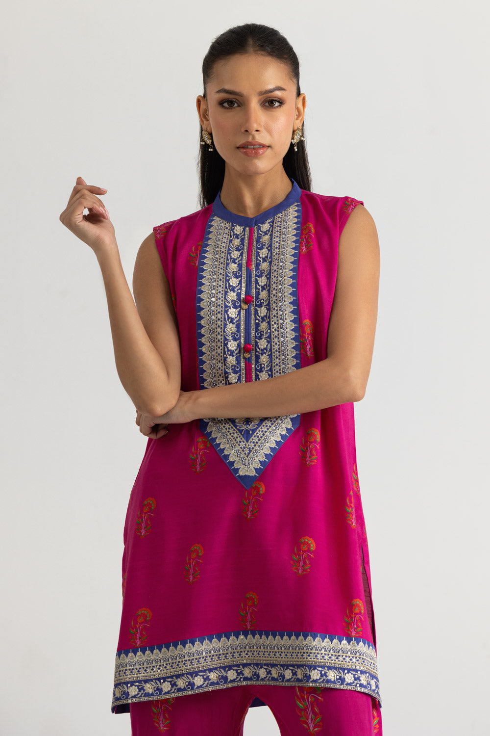 Viscose Raw Silk Printed Shirt And Gharara With Embroidered