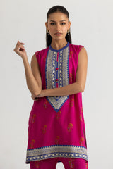 Viscose Raw Silk Printed Shirt And Gharara With Embroidered