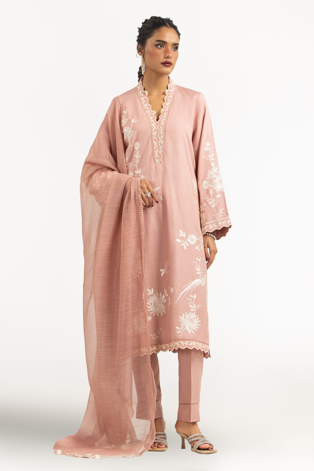 3PC Viscose Rawsilk Embroidered Suit