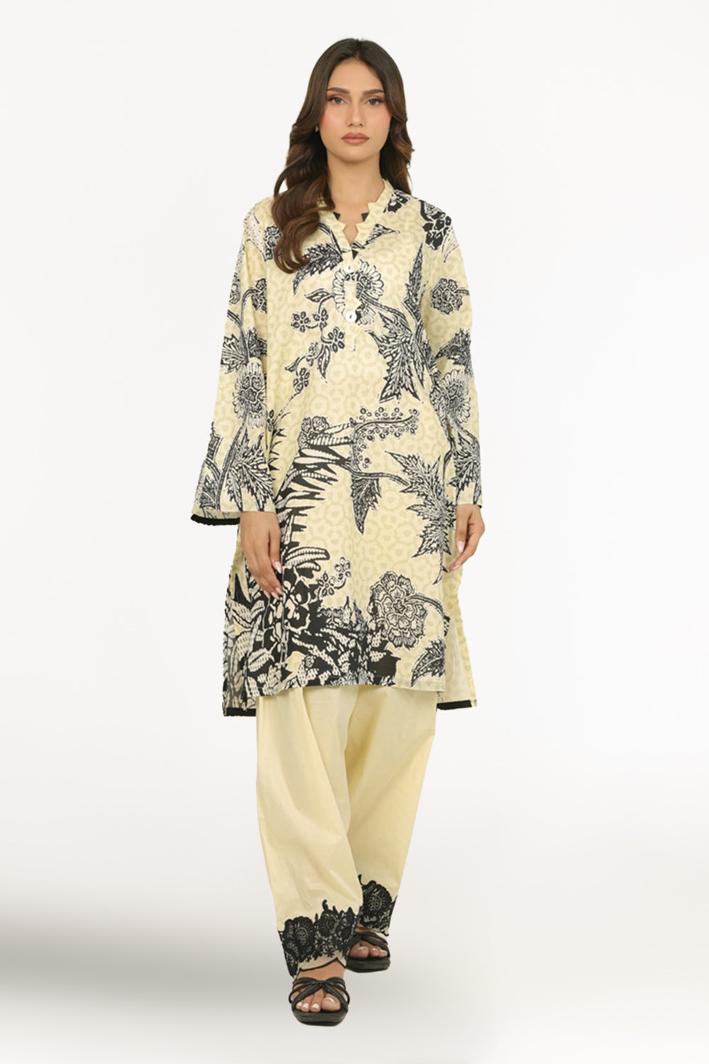 Cambric Printed Co-Ord Set With Embroidered