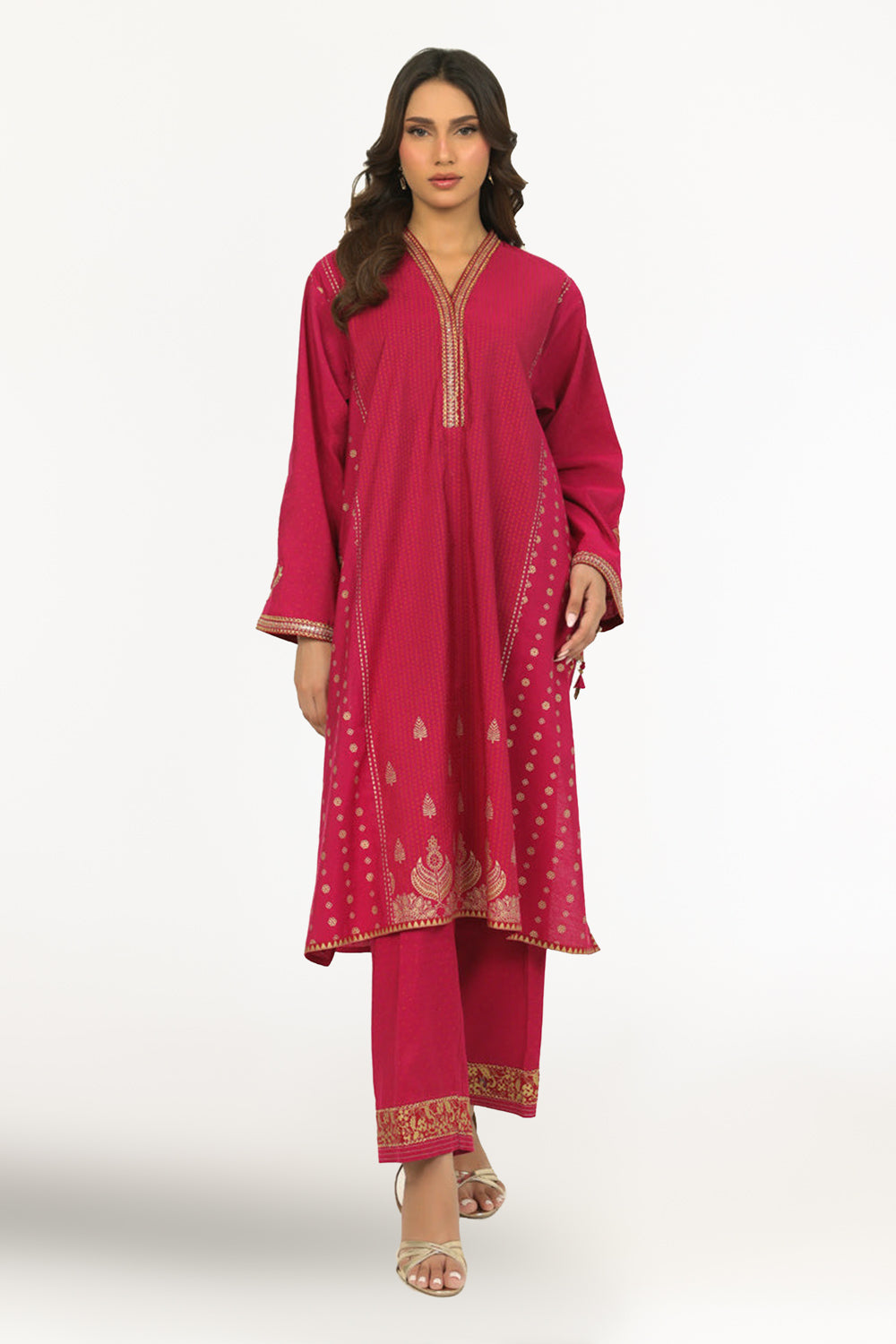 Cotton Silk Embroidered Co-Ord Set With Block Printed
