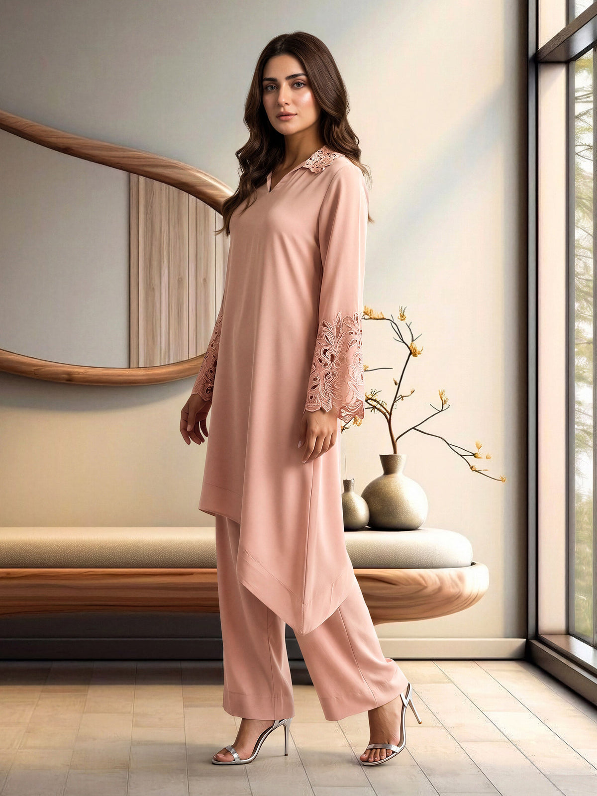 2 Piece Silk Premium Suit- Embroidered (Pret)