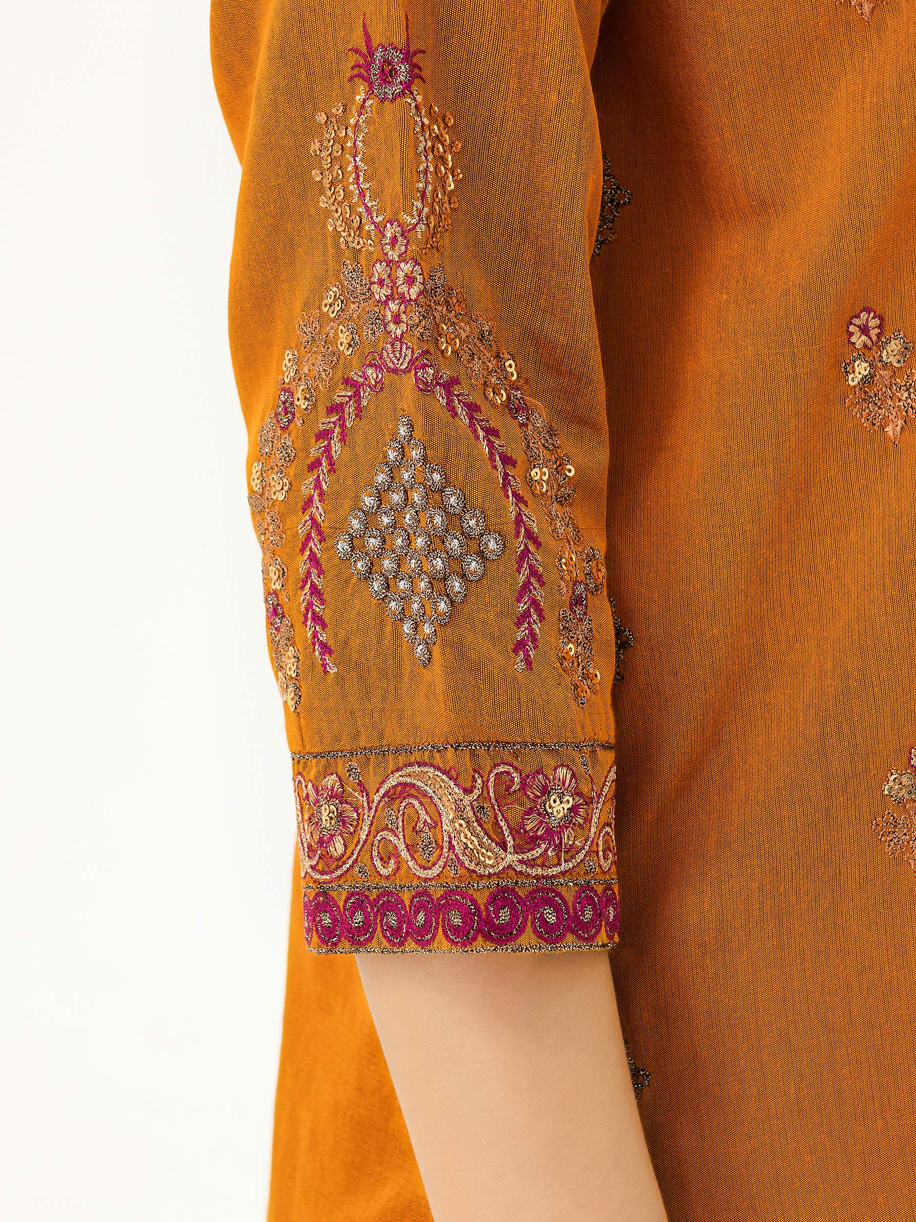 3 Piece Silk Suit-Embroidered (Pret)