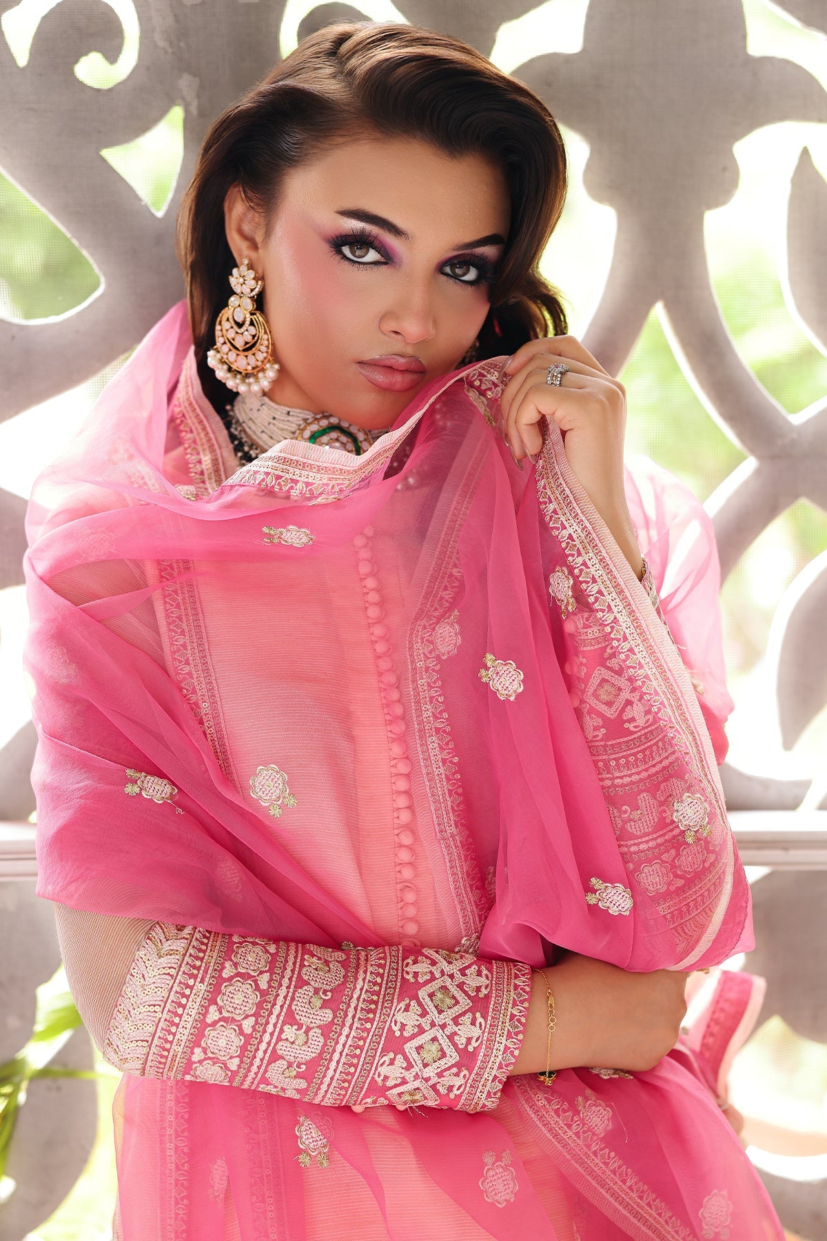 3-PC  Embroidered Cotton Net CMA-5-235