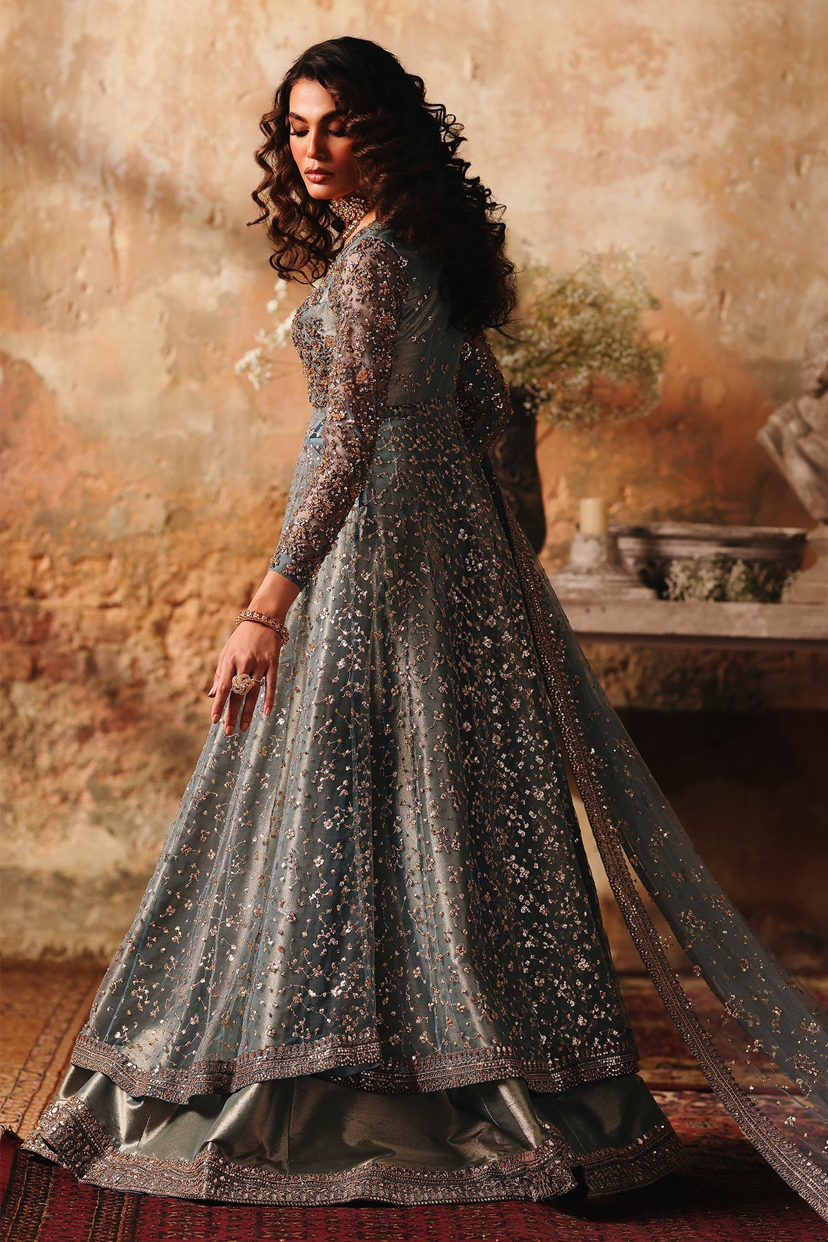 3-PC Embroidered  Net STM-5-014 - BLUE