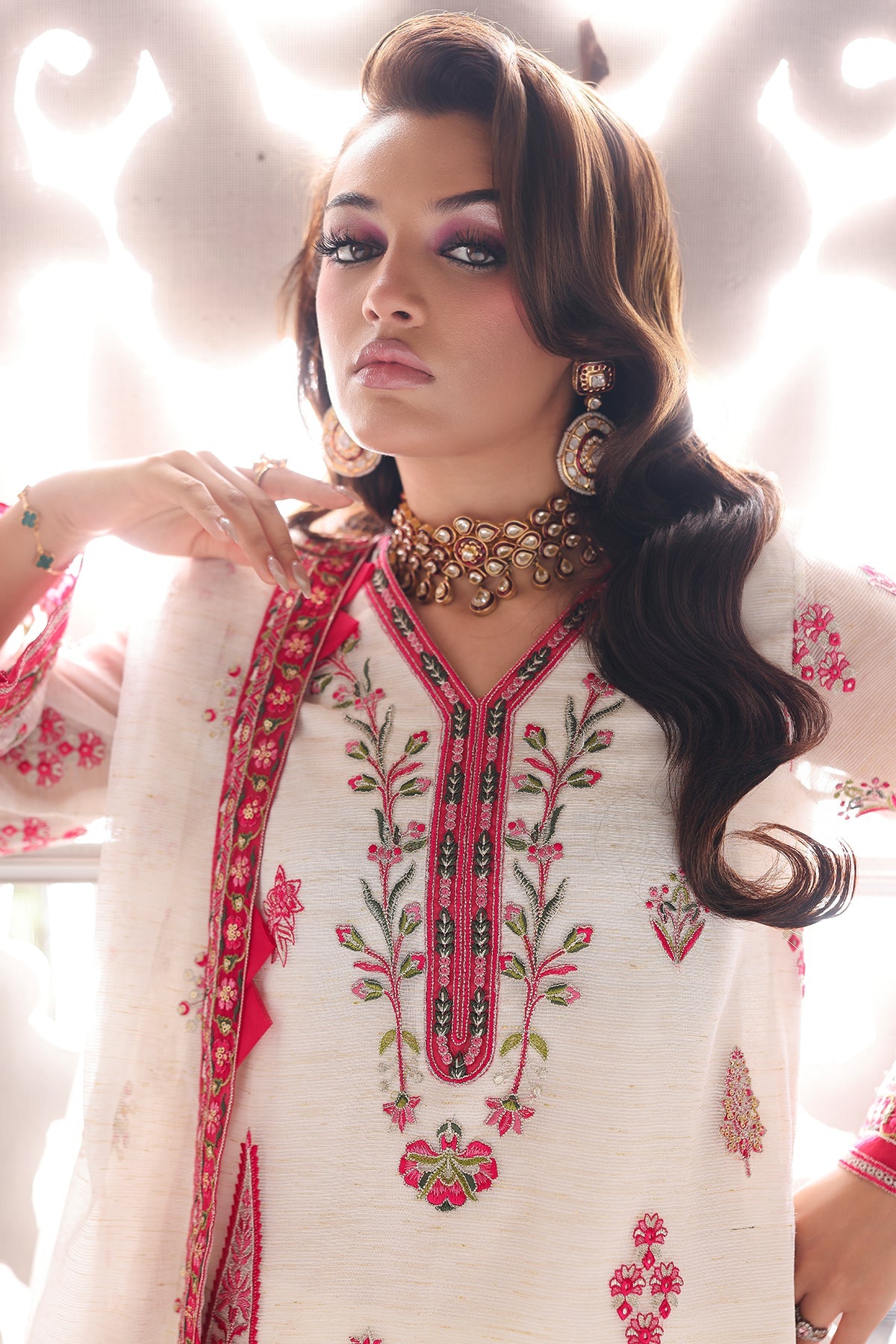 3-PC Embroidered  Cotton Net  CMA-5-237