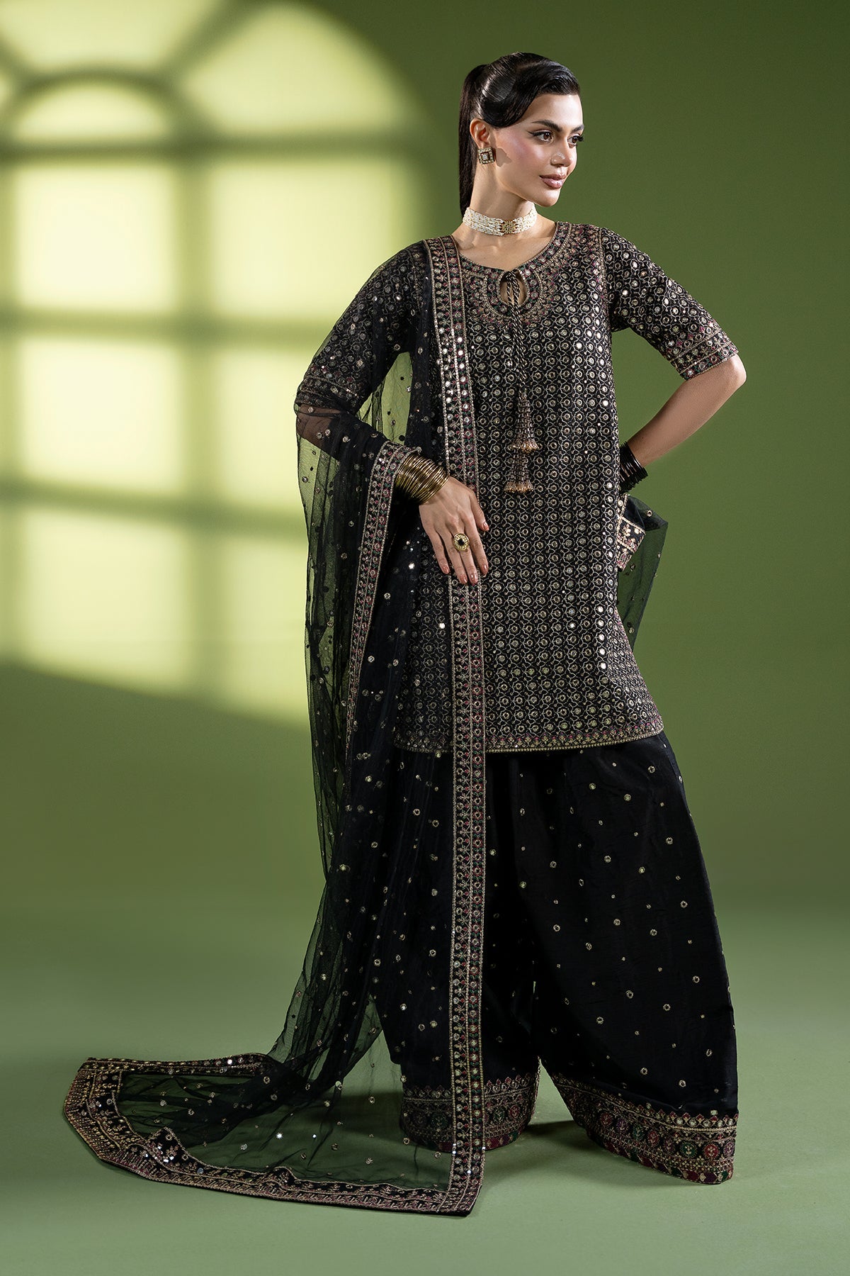 3-PC Embroidered Raw-Silk Suit CMA-6-237