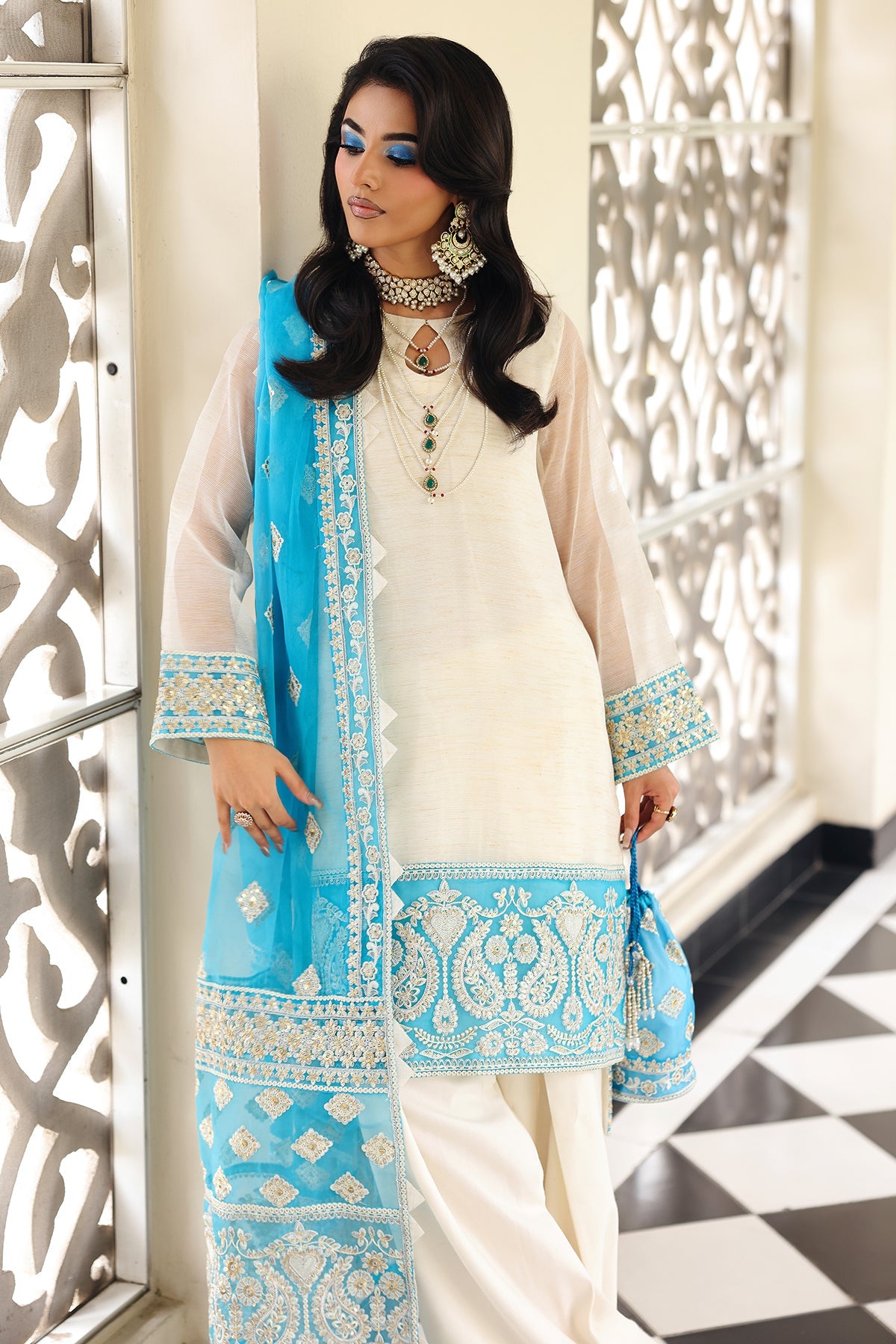 3-PC  Embroidered Cotton Net CMA-5-239